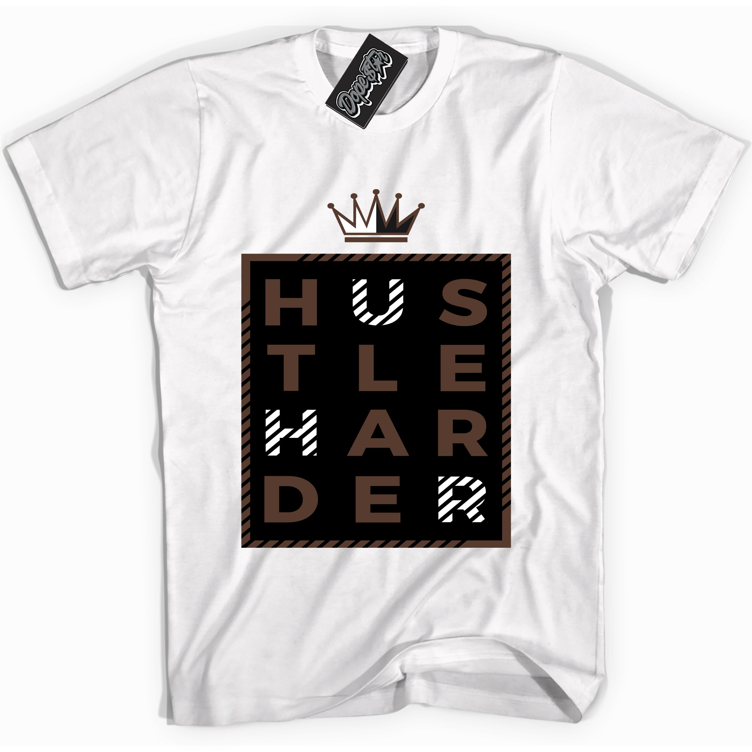 Cool White graphic tee with “ Hustle Harder ” design, that perfectly matches Palomino 1s sneakers 