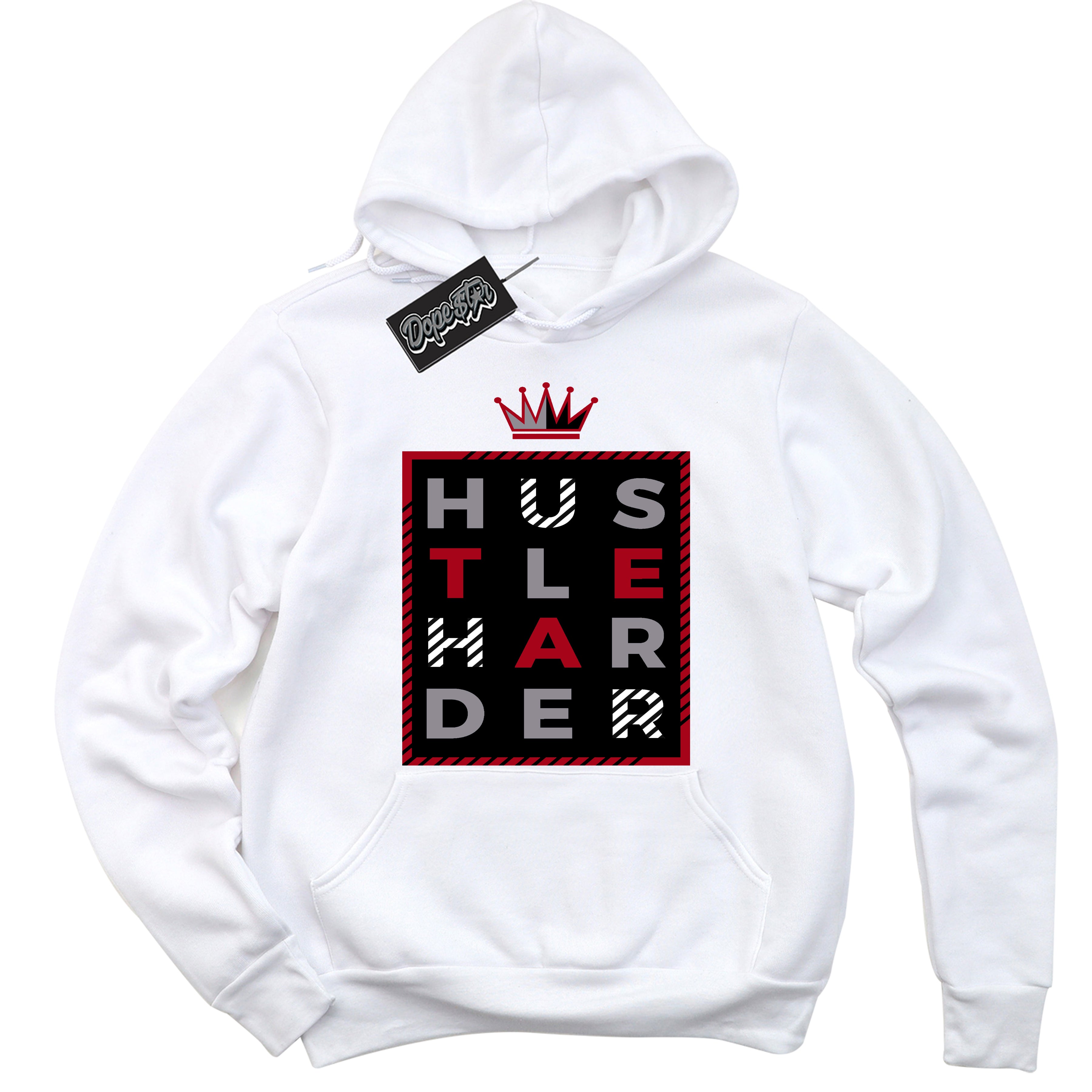 Cool White Hoodie with “ Hustle Harder ”  design that Perfectly Matches Bred Reimagined 4s Jordans.