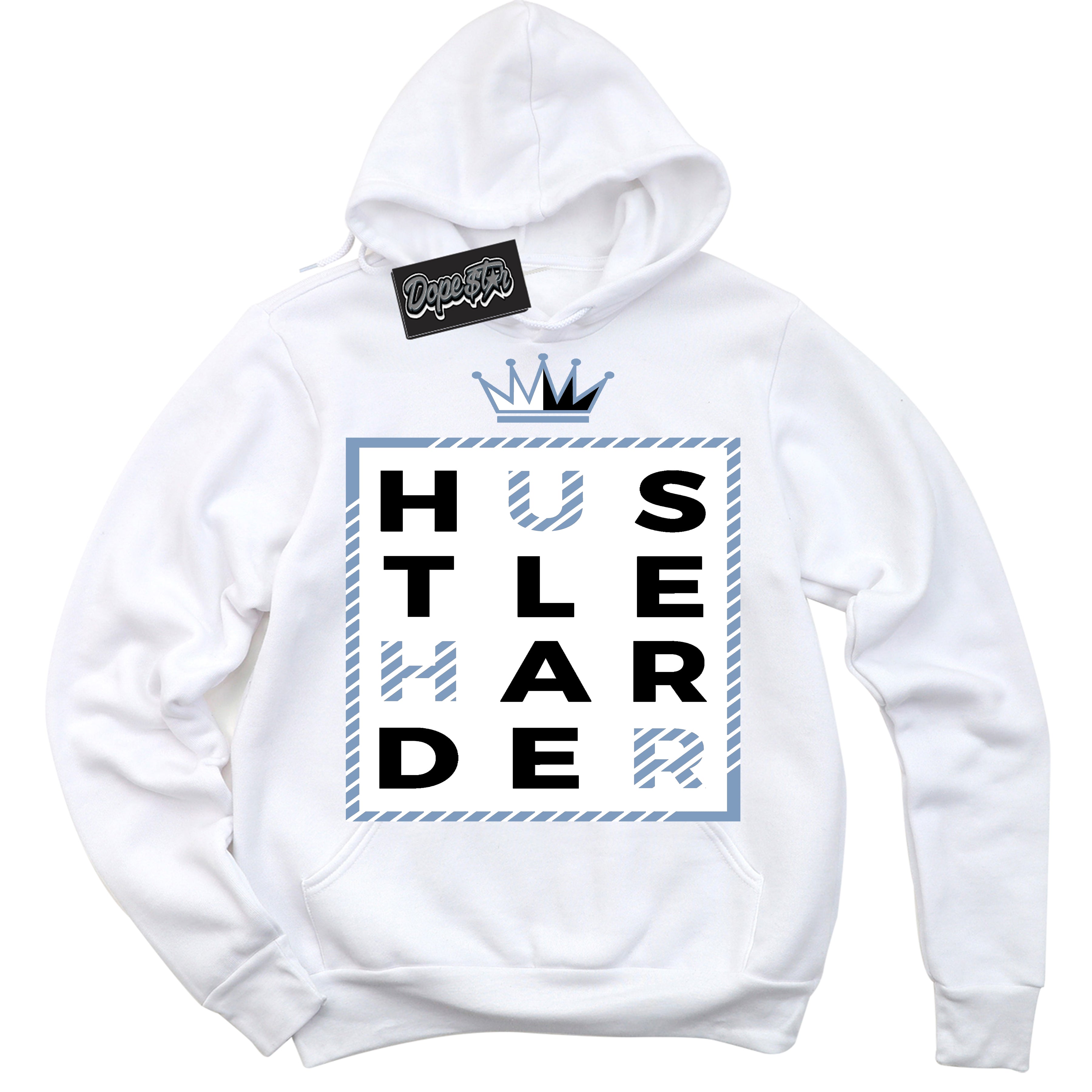 Cool White Hoodie with “ Hustle Harder ”  design that Perfectly Matches Reverse Oreo 6s Sneakers.