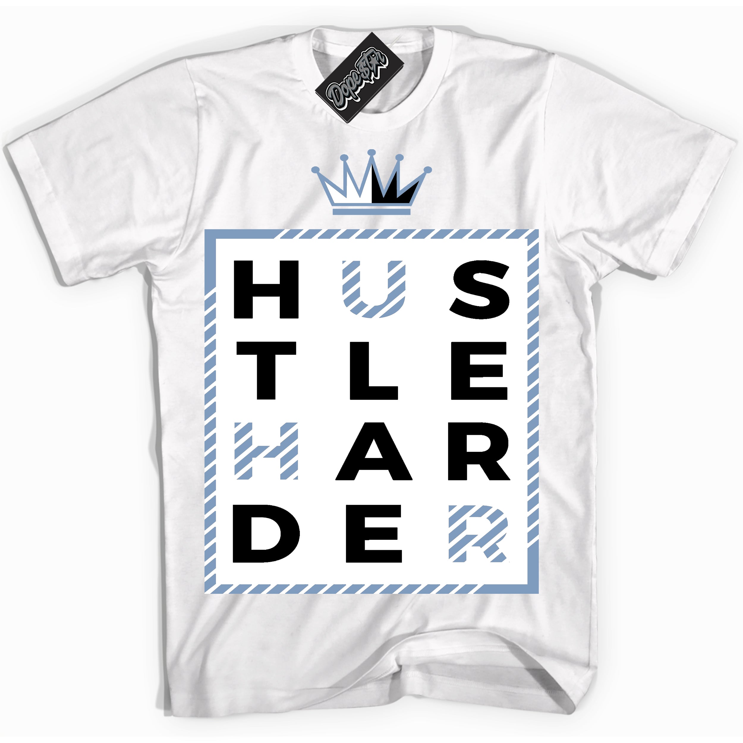 Cool White Shirt with “ Hustle Harder” design that perfectly matches Reverse Oreo 6s Sneakers.