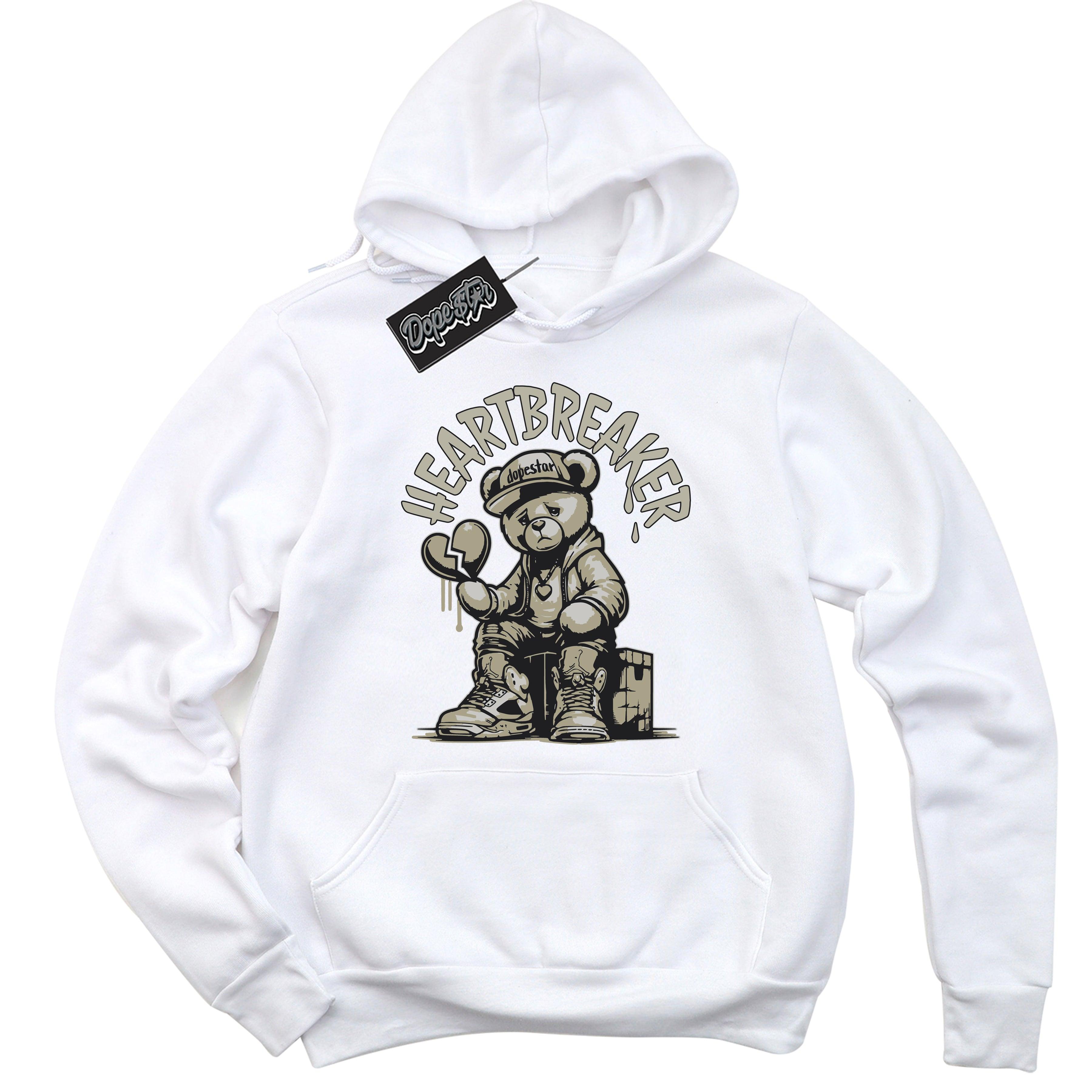 Cool White Hoodie With Heartbreaker Bear design That Perfectly Matches ADIDAS YEEZY BOOST 350 V2 SLATE Sneakers.