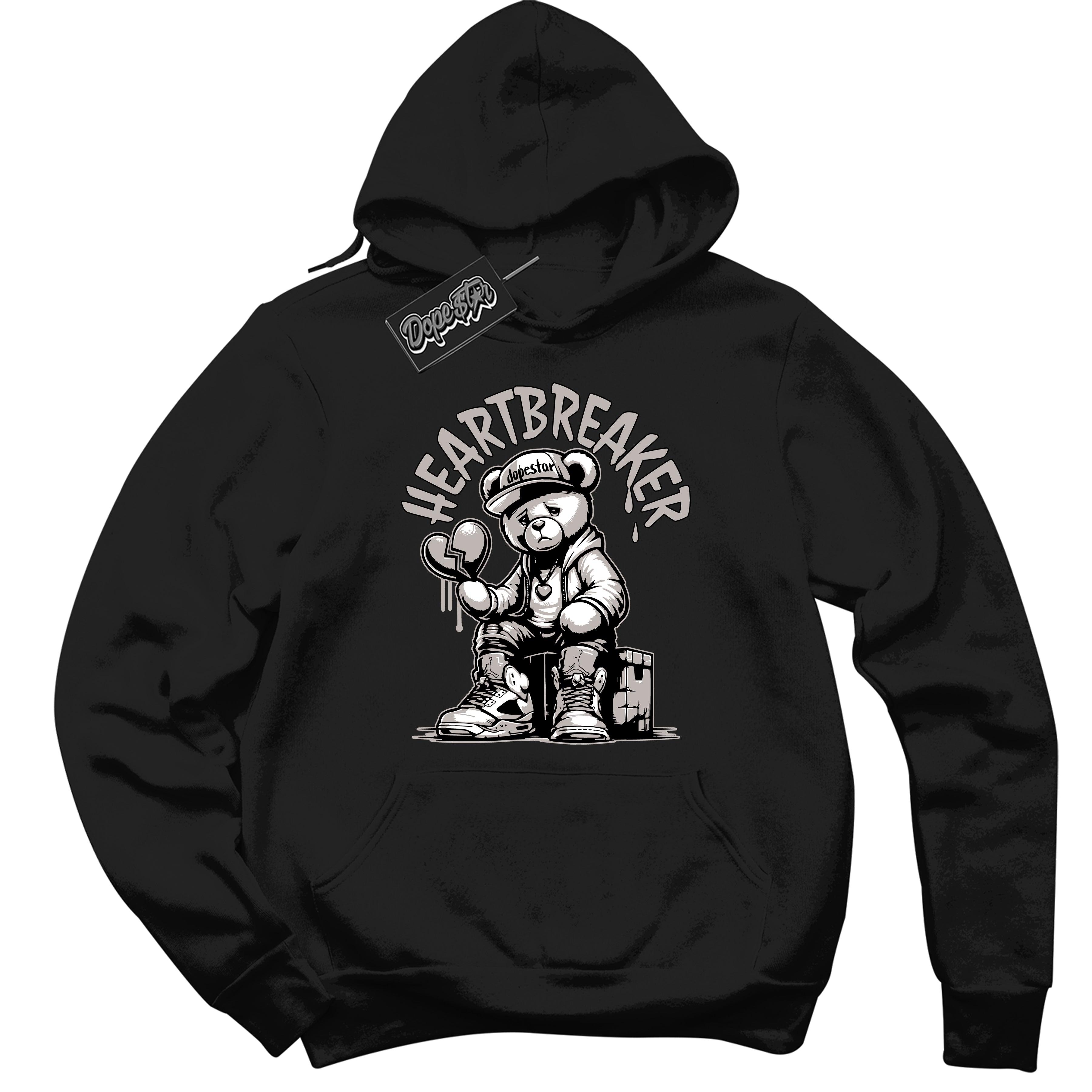 Cool Black Hoodie With Heartbreaker Bear design That Perfectly Matches AIR JORDAN 4 RETRO MILITARY BLACK Sneakers