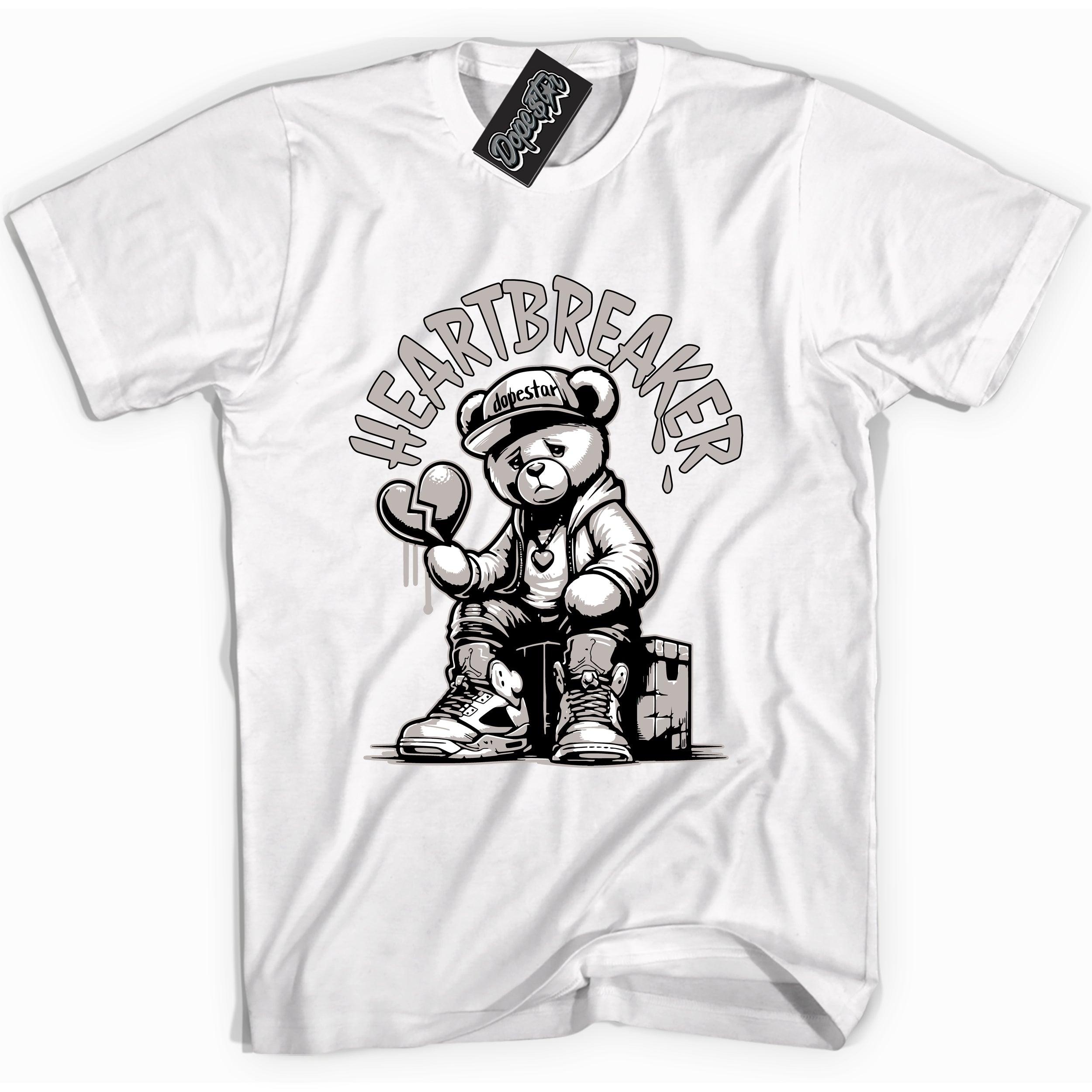 Cool White Shirt With Heartbreaker Bear design That Perfectly Matches AIR JORDAN 4 RETRO MILITARY BLACK Sneakers.