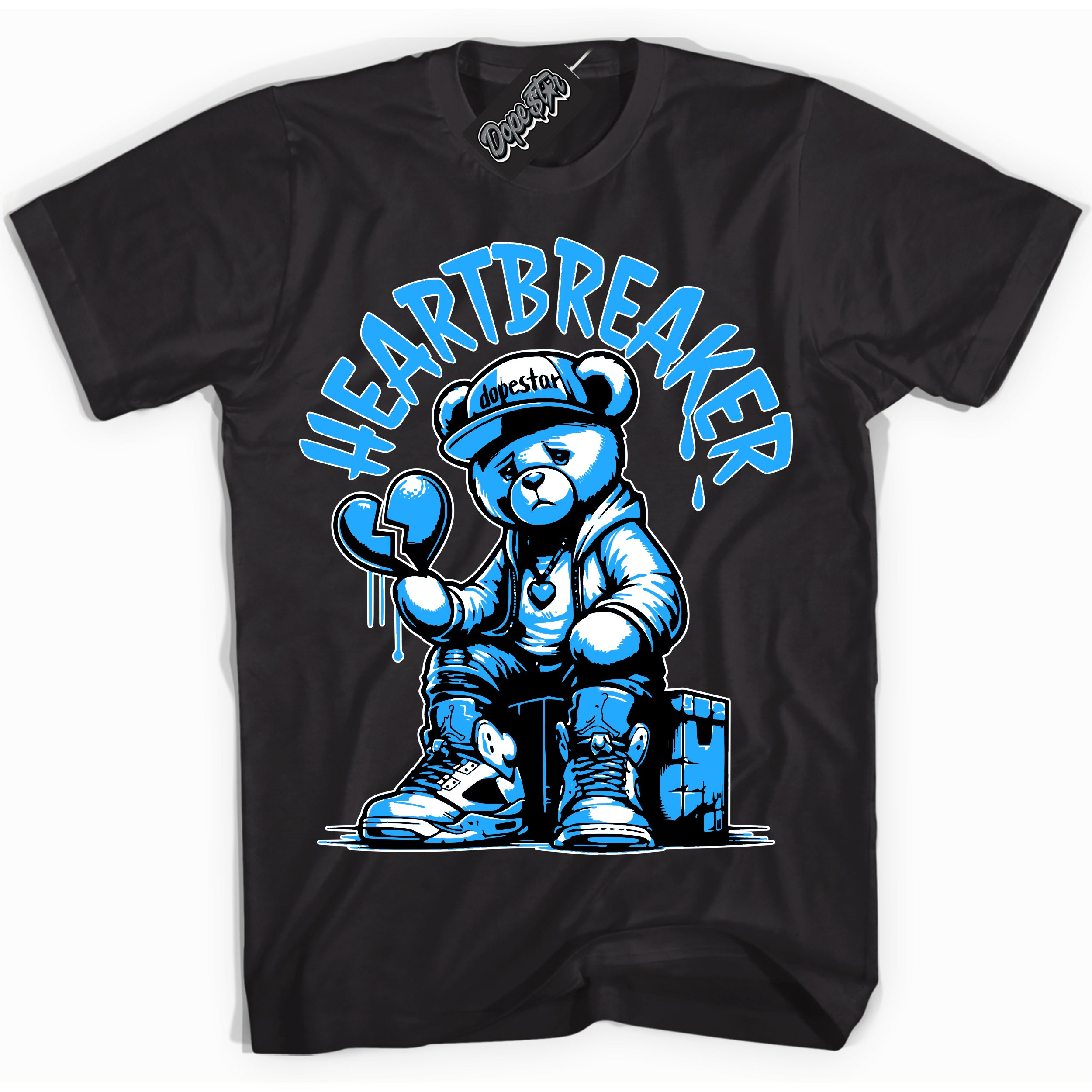 Cool Black graphic tee with “ Heartbreaker Bear ” design, that perfectly matches Powder Blue 9s sneakers 