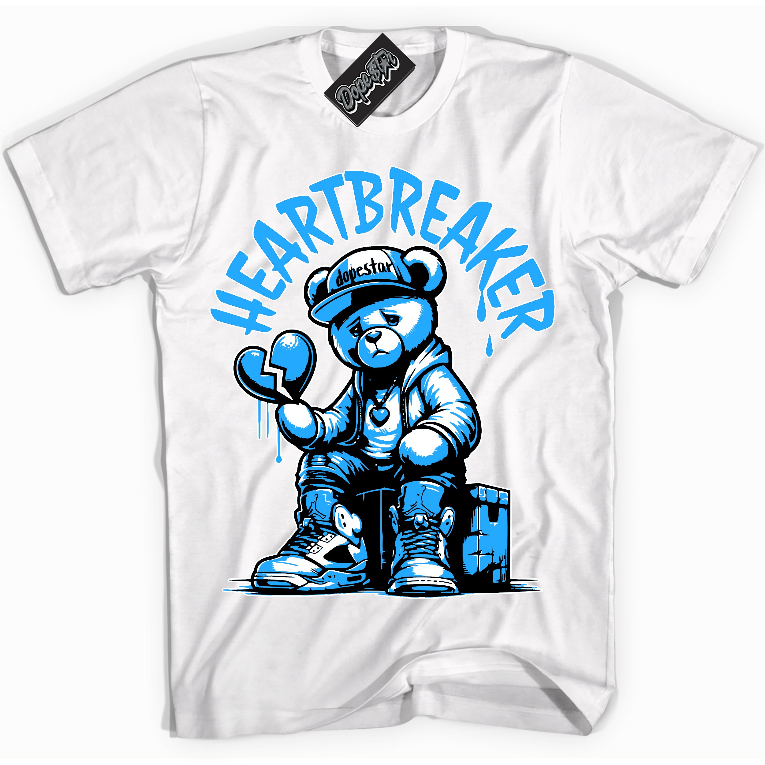 Cool White graphic tee with “ Heartbreaker Bear ” design, that perfectly matches Powder Blue 9s sneakers 