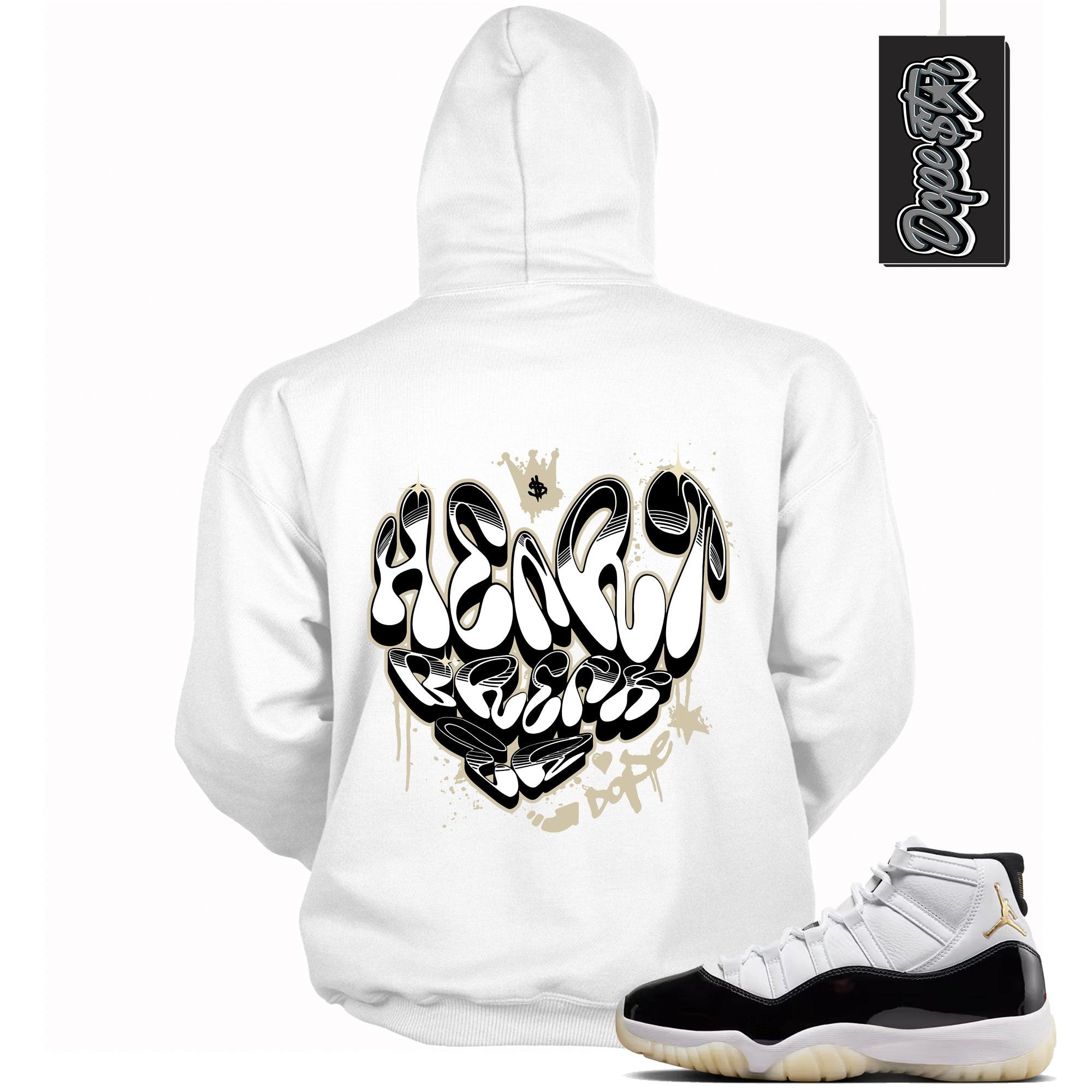 Cool White Graphic Hoodie with “ Heartbreaker Graffiti “ print, that perfectly matches AIR JORDAN 11 RETRO GRATITUDE sneakers