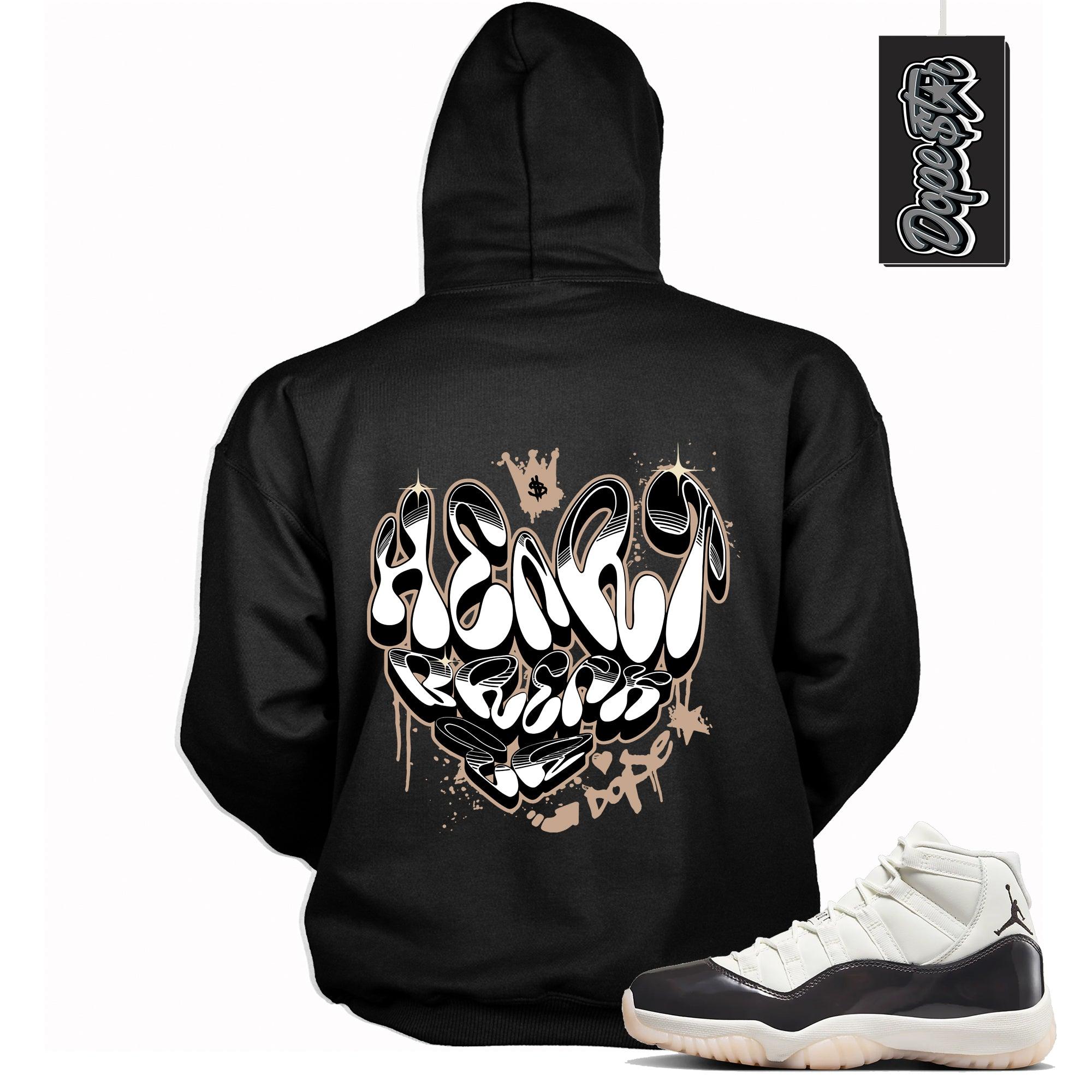 Cool Black Graphic Hoodie with “ Heart Breaker “ print, that perfectly matches Air Jordan 11 Neapolitan sneakers