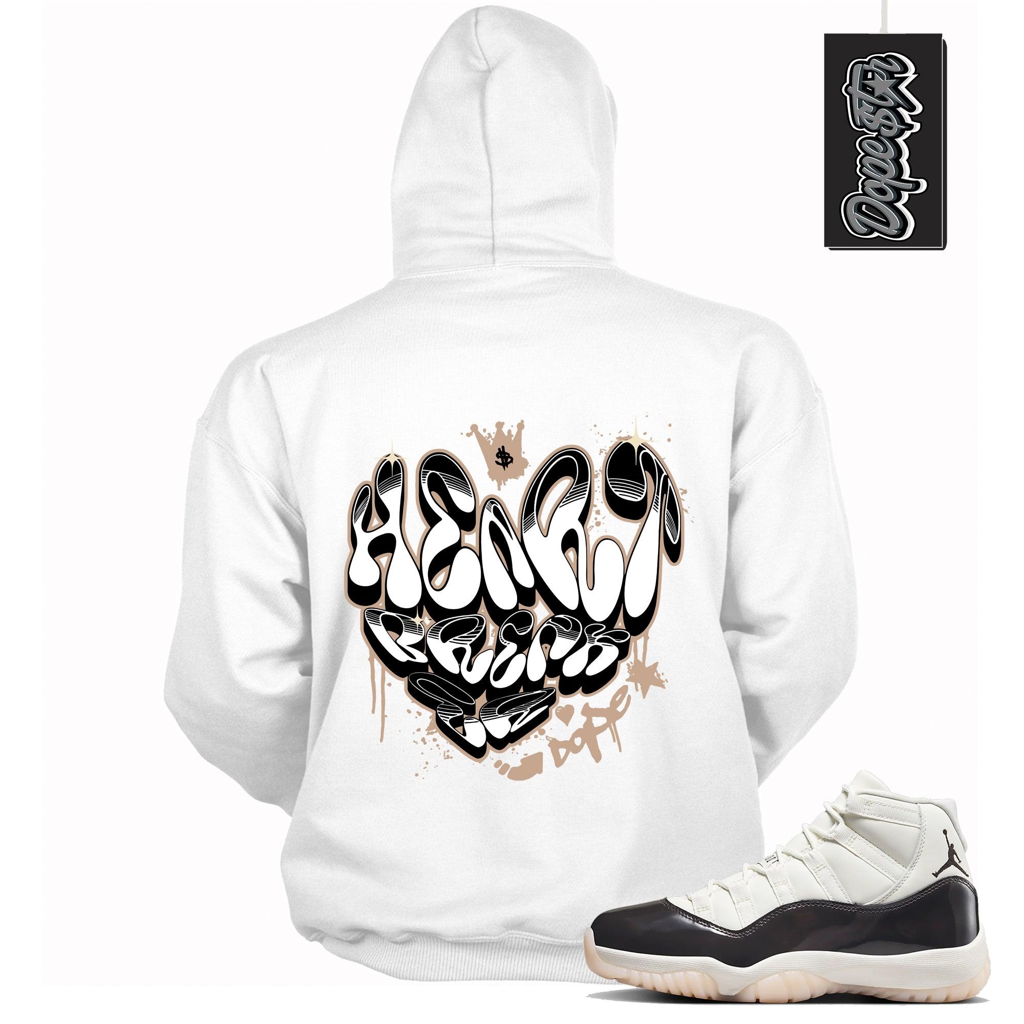 Cool White Graphic Hoodie with “ Heart Breaker “ print, that perfectly matches Air Jordan 11 Neapolitan sneakers
