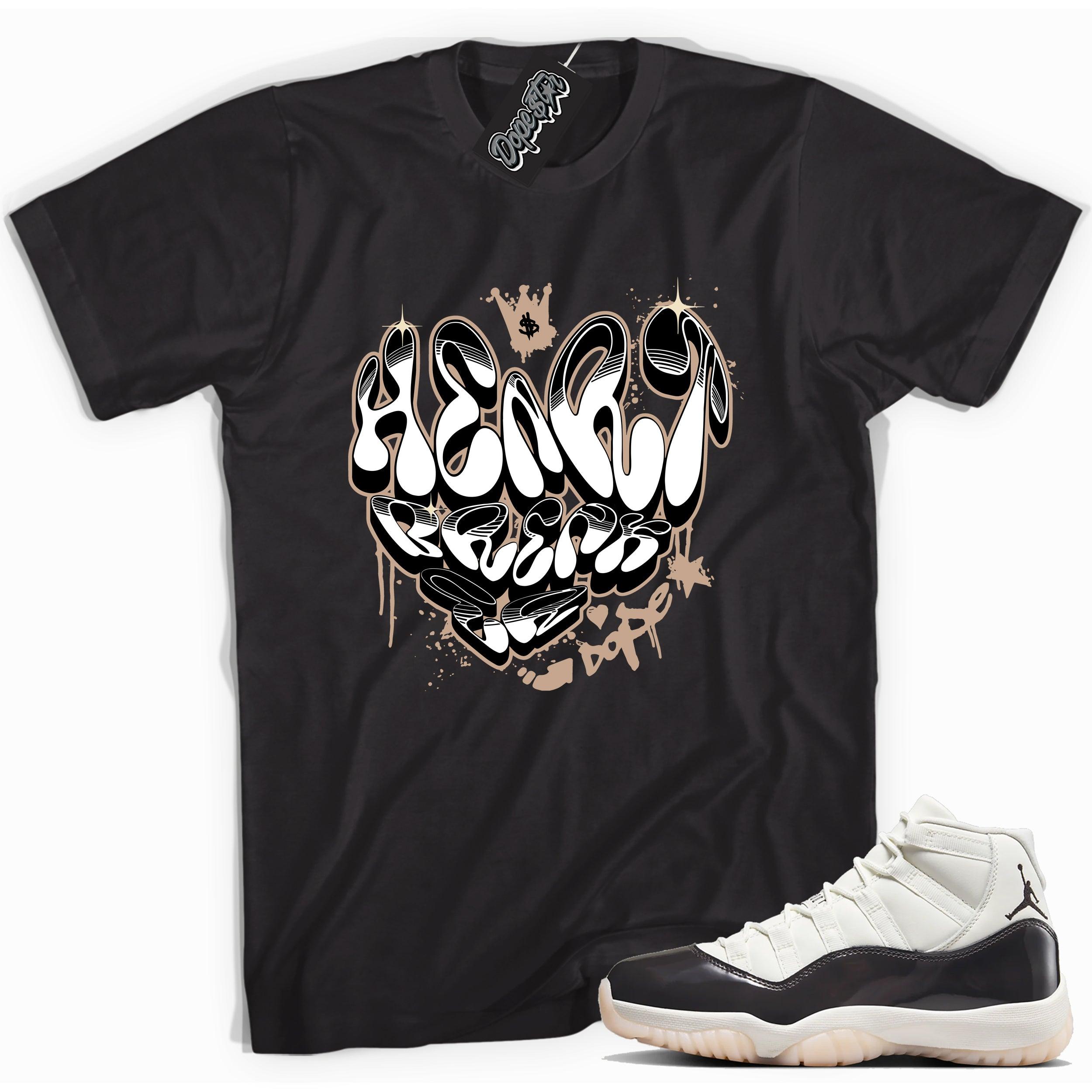 Cool Black graphic tee with “ Heart Breaker ” print, that perfectly matches Air Jordan 11 Neapolitan sneakers 