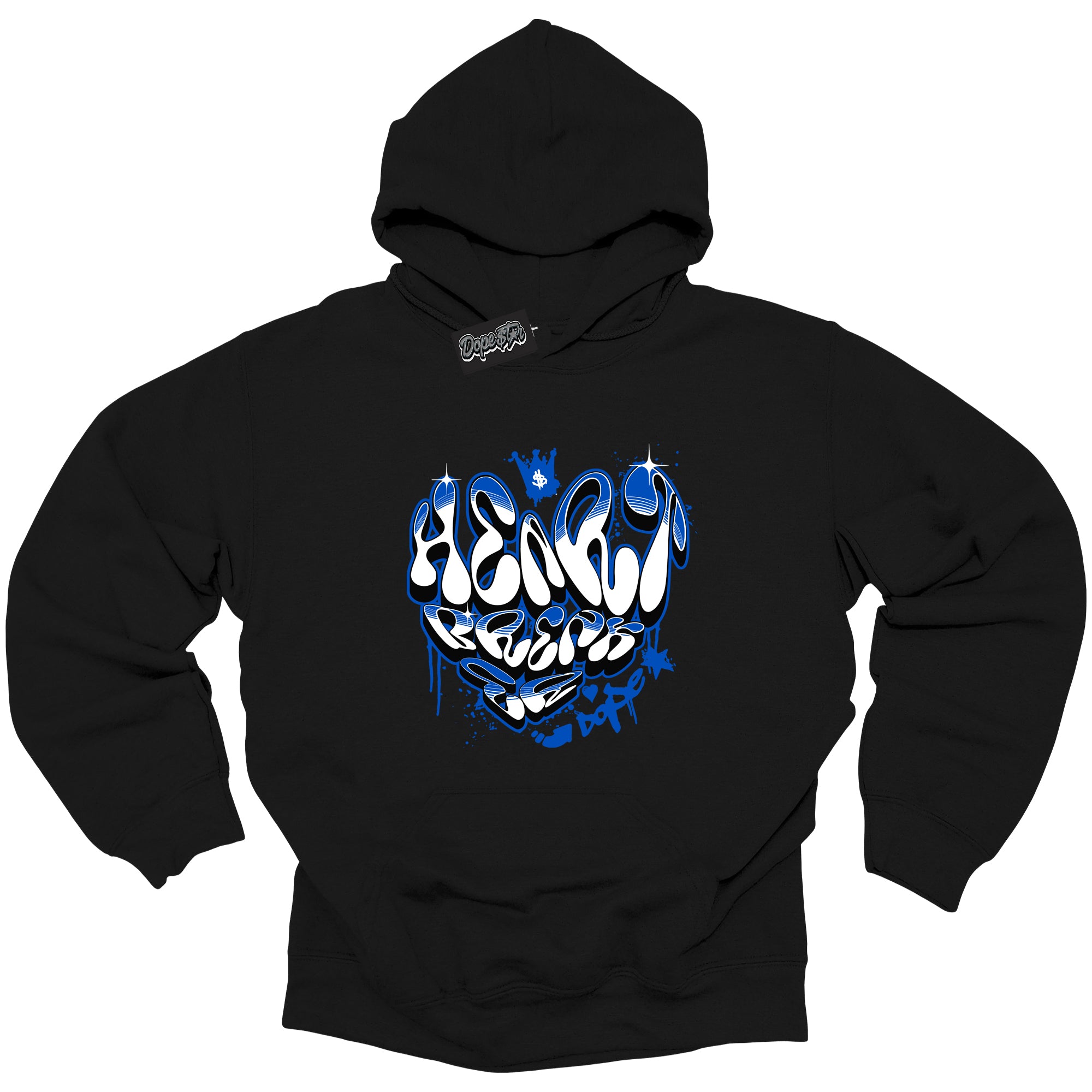 Cool Black Hoodie with “ Heartbreaker Graffiti ”  design that Perfectly Matches  Royal Reimagined 1s Sneakers.