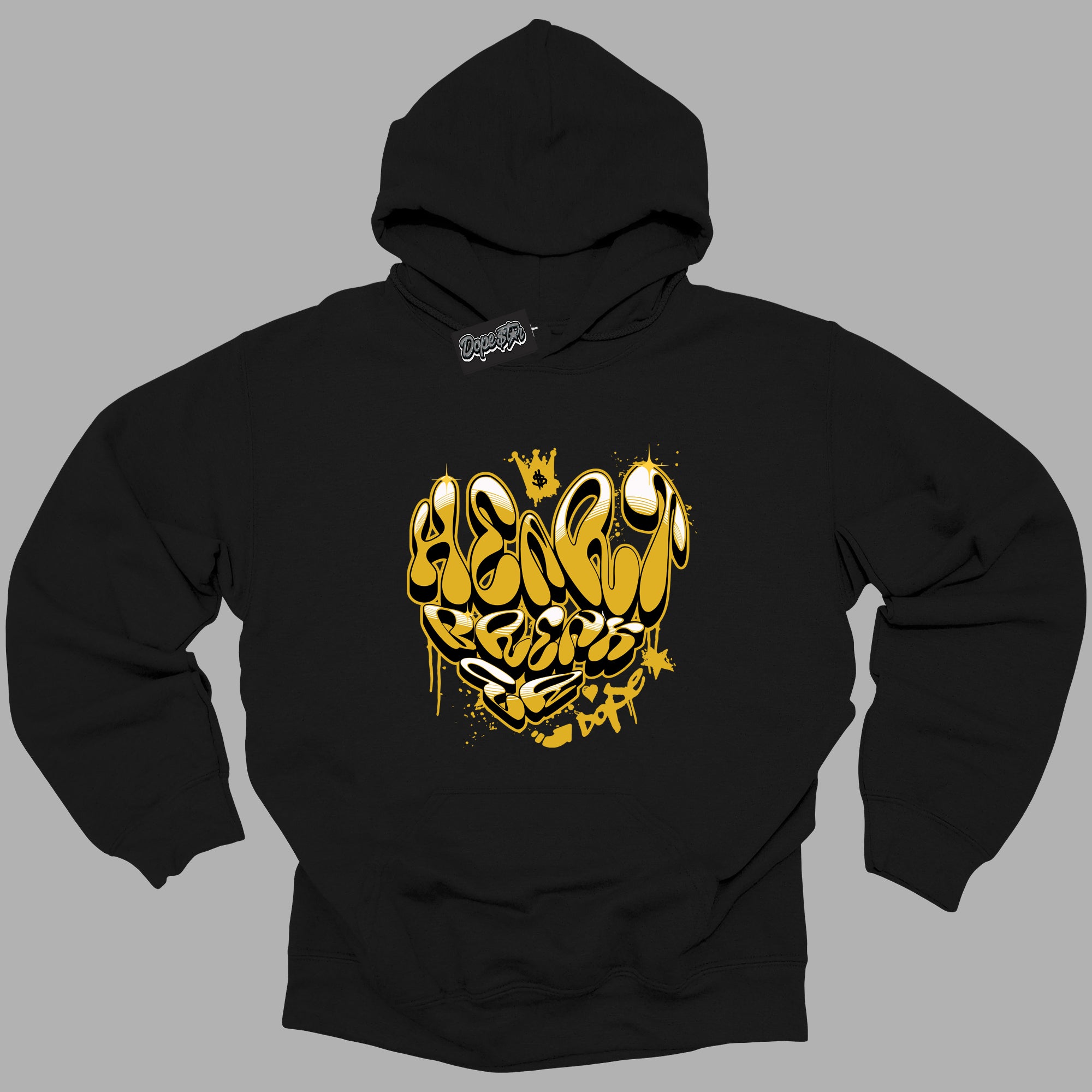 Cool Black Hoodie with “ Heartbreaker Graffiti ”  design that Perfectly Matches Yellow Ochre 6s Sneakers.