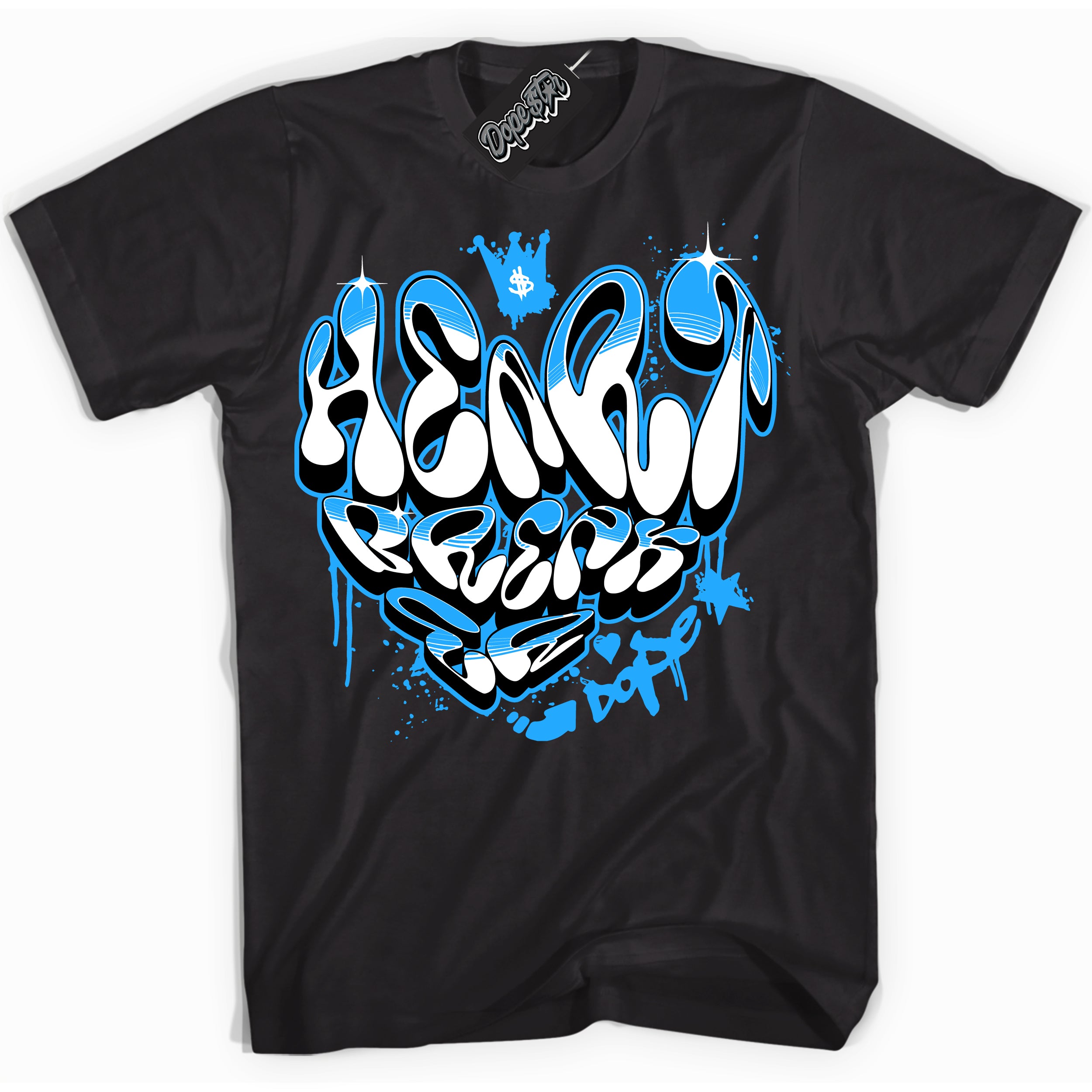 Cool Black graphic tee with “ Heartbreaker Graffiti ” design, that perfectly matches Powder Blue 9s sneakers 