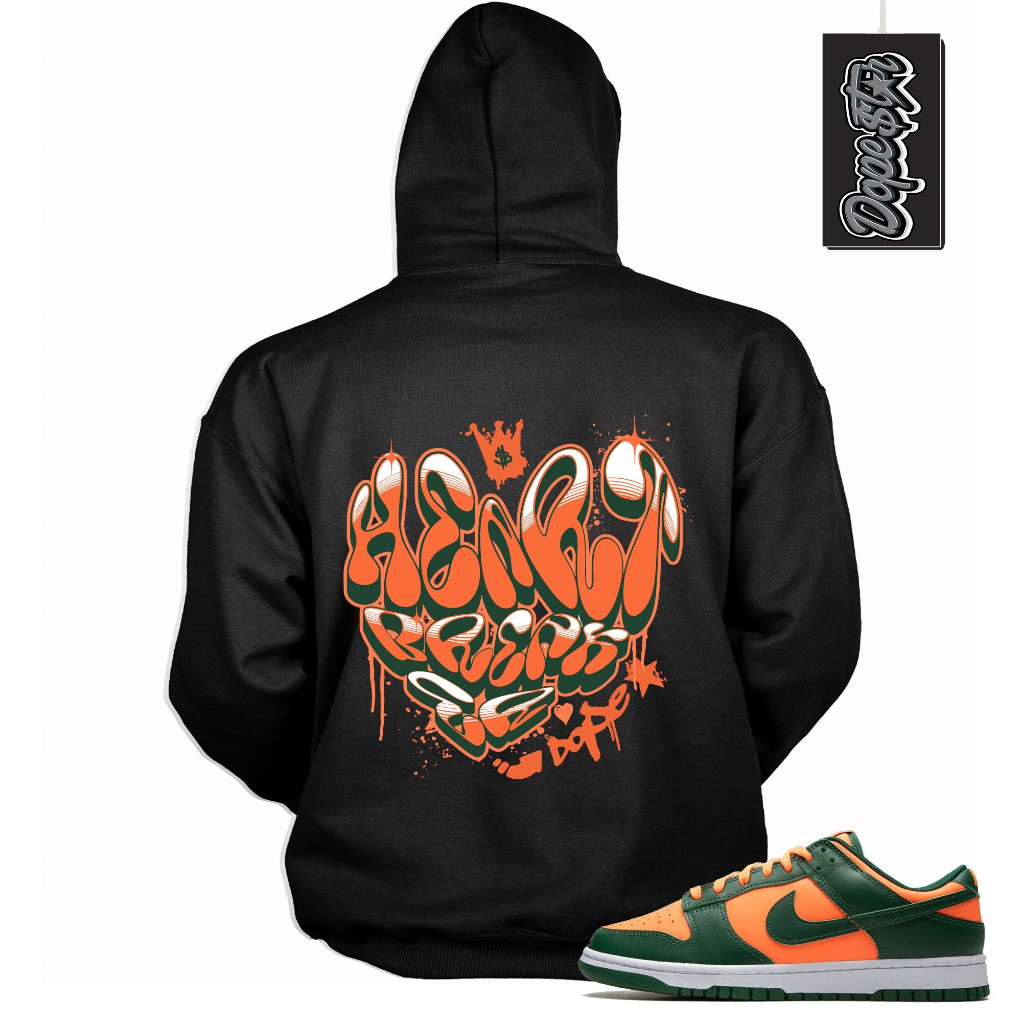 Cool Black Graphic Hoodie with “ Heartbreaker “ print, that perfectly matches Nike Dunk Low Retro Miami Hurricanes sneakers