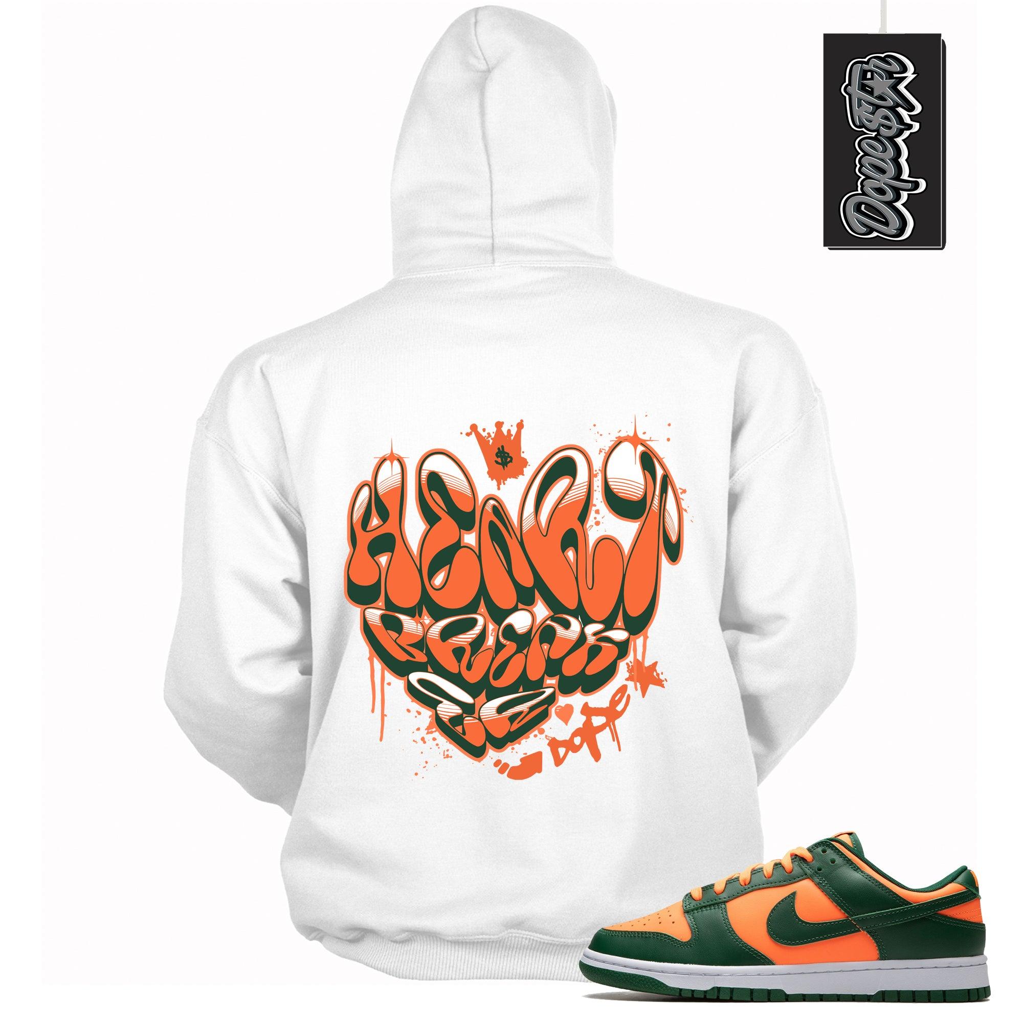 Cool White Graphic Hoodie with “ Heartbreaker “ print, that perfectly matches Nike Dunk Low Retro Miami Hurricanes sneakers