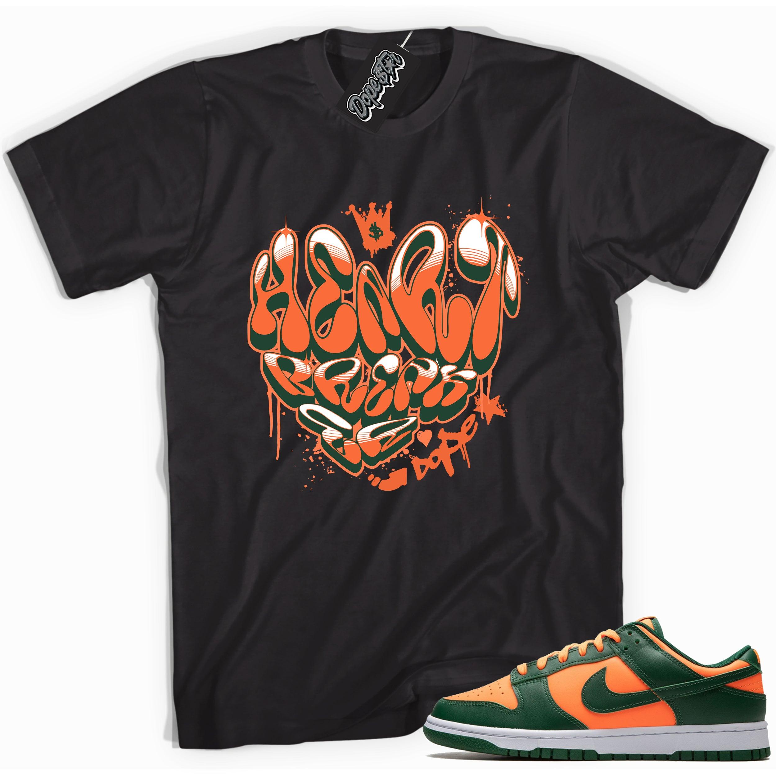 Cool Black graphic tee with “ Heartbreaker ” print, that perfectly matches Nike Dunk Low Retro Miami Hurricanes sneakers 