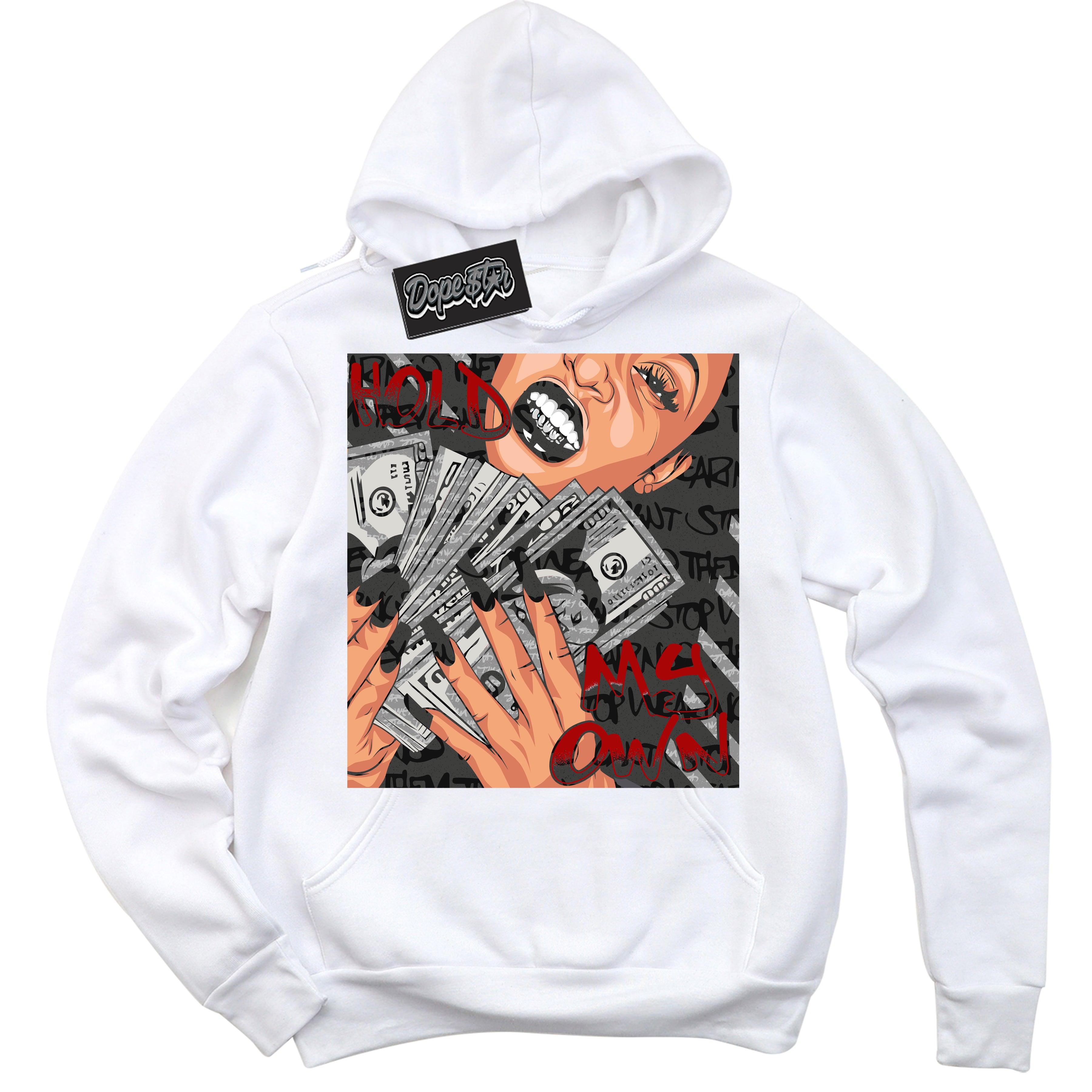 Cool White Hoodie with “ Hold My Own ”  design that Perfectly Matches Rebellionaire 1s Sneakers.