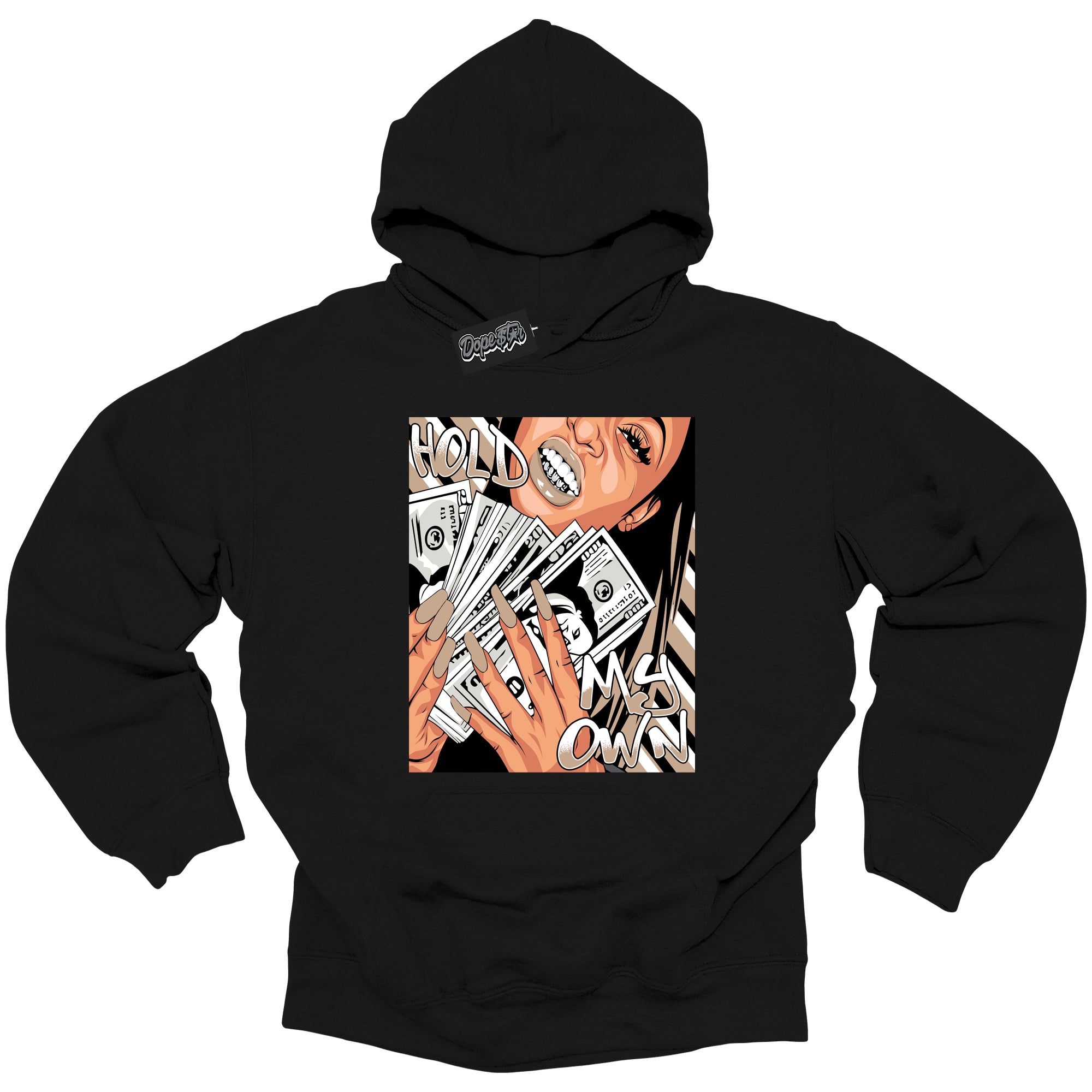 Cool Black Graphic Dope`Star Hoodie with “ Hold My Own “ print, that perfectly matches Palomino 1s sneakers