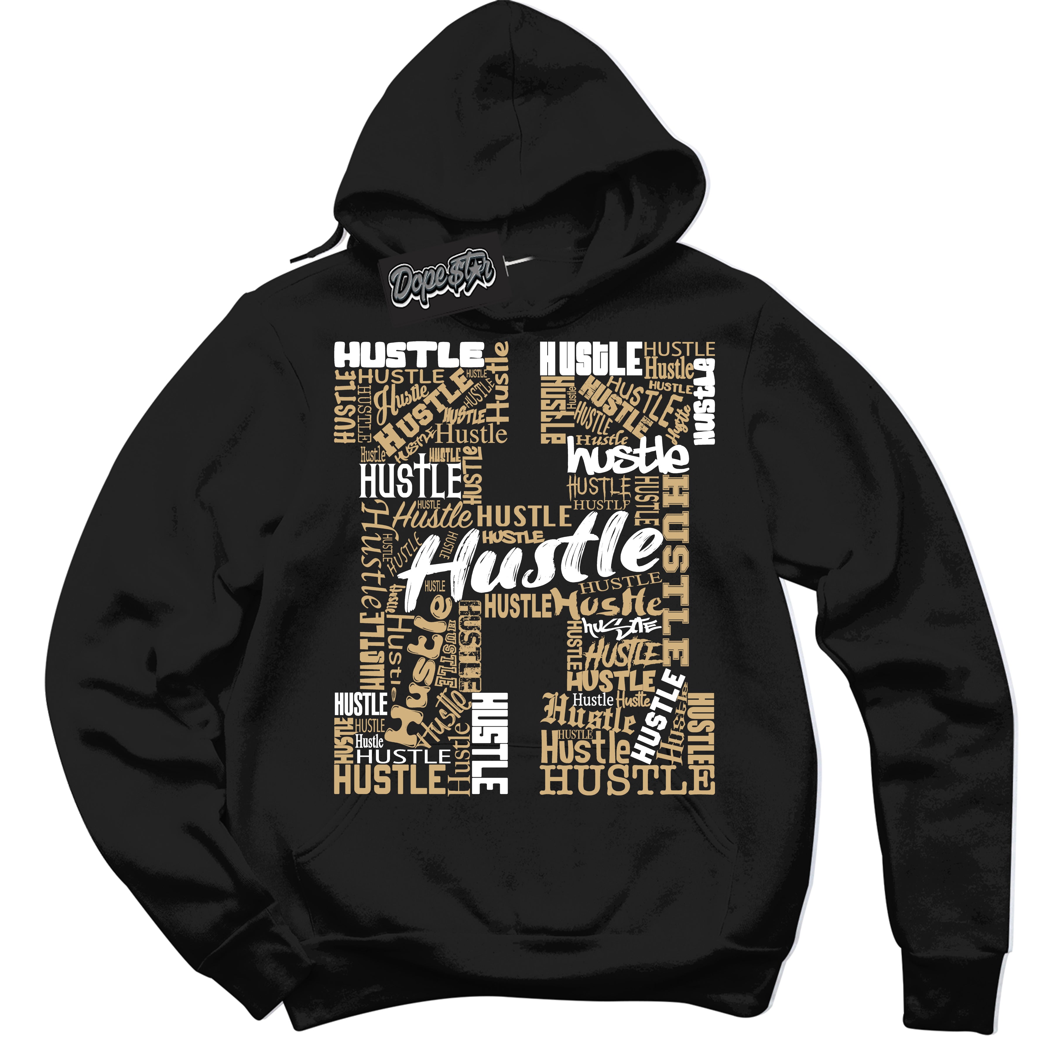 Jordan MVP White Metallic Gold ‘Hustle H’ – Black Streetwear Hoodie | Sneaker Matching sweatshirt for Jordan MVP White Metallic Gold | Men's and Women's Streetwear Graphic Hoodie by Sneaker Shirts Outlet
