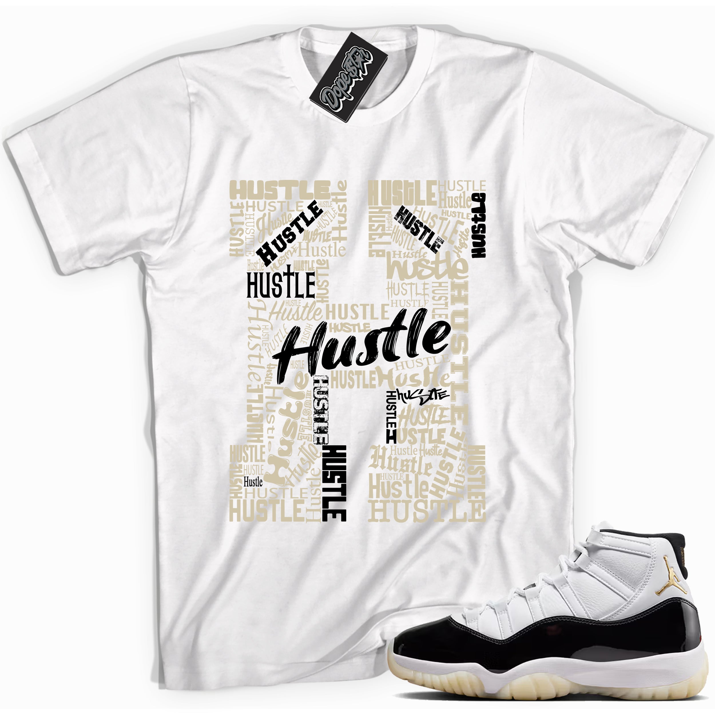 Cool White graphic tee with “ Hustle H ” print, that perfectly matches AIR JORDAN 11 GRATITUDE   sneakers