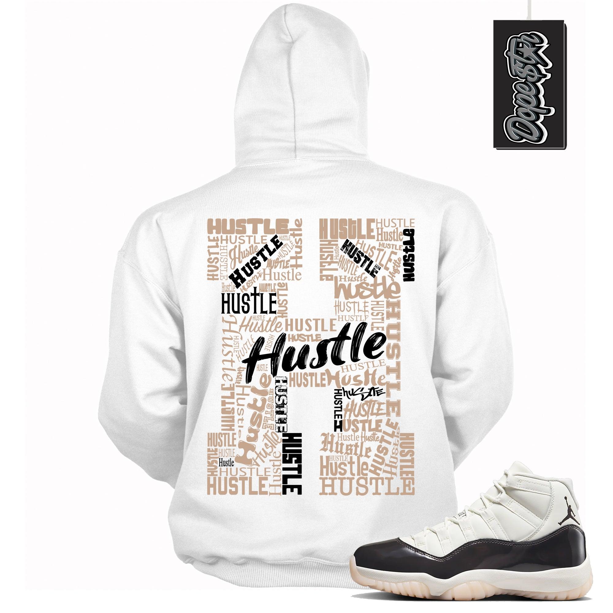Cool White Graphic Hoodie with “ Hustle H “ print, that perfectly matches Air Jordan 11 Neapolitan sneakers
