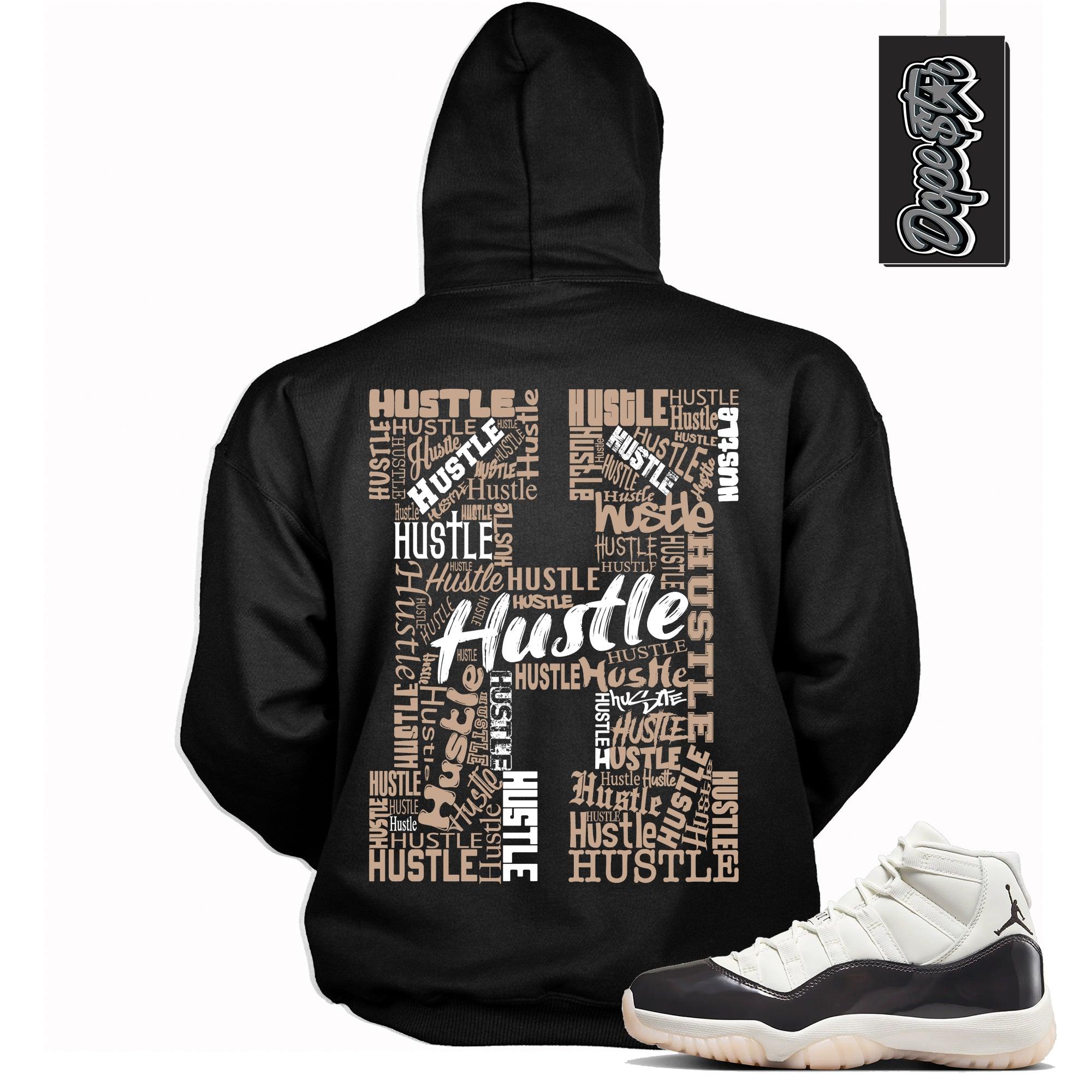 Cool Black Graphic Hoodie with “ Hustle H “ print, that perfectly matches Air Jordan 11 Neapolitan sneakers