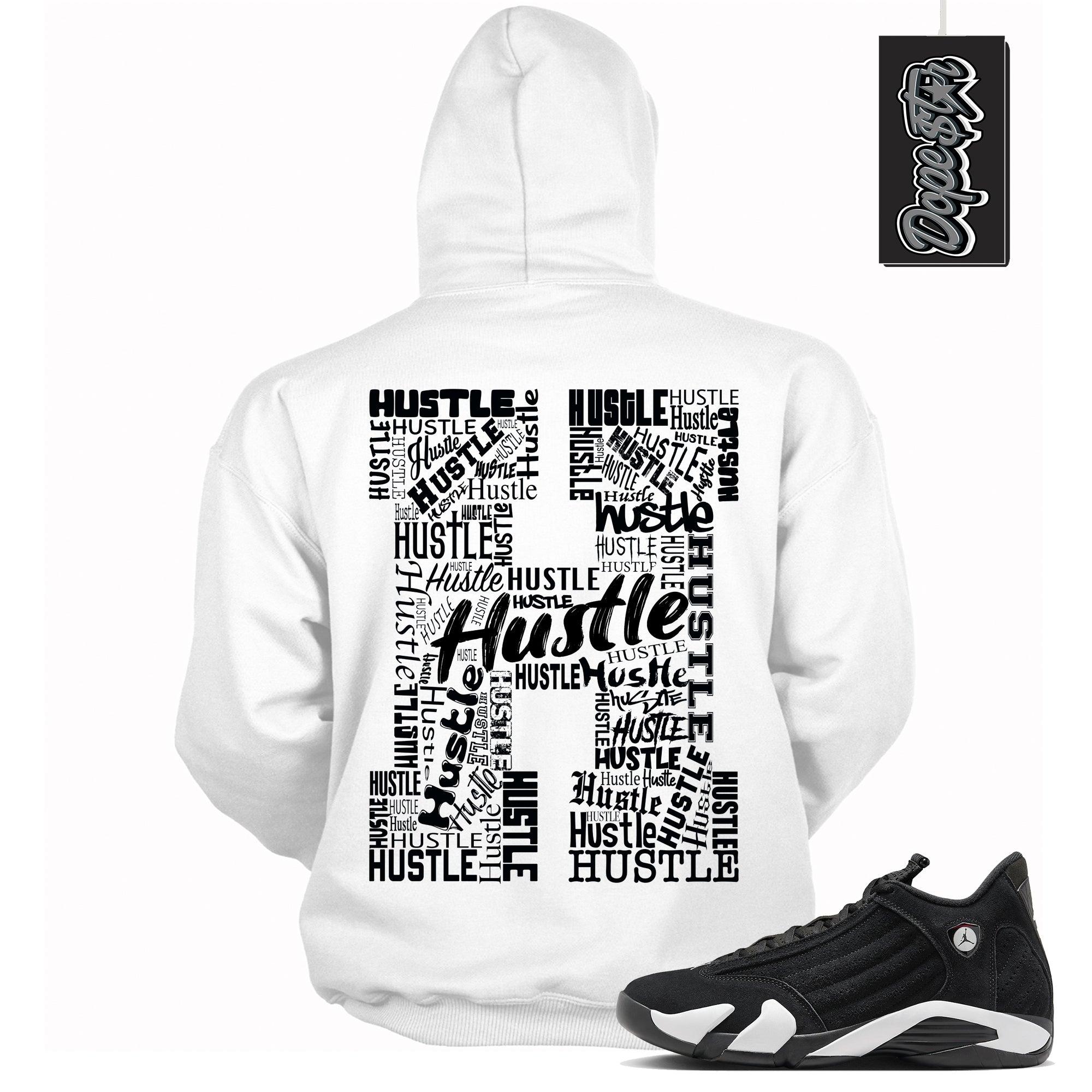 Cool White Graphic Hoodie with “ Hustle H “ print, that perfectly matches Air Jordan 14 Black & White  sneakers