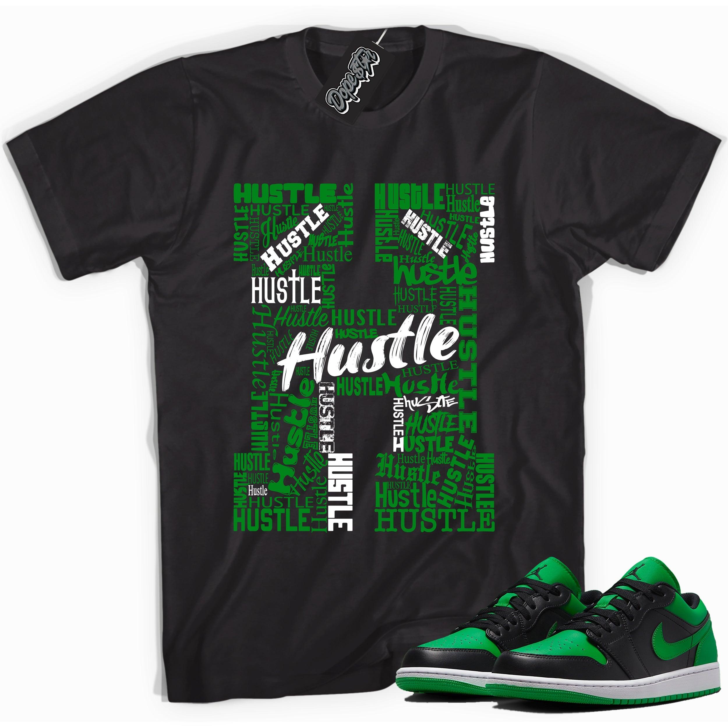 Cool black graphic tee with 'H For Hustle' print, that perfectly matches Air Jordan 1 Low Lucky Green sneakers