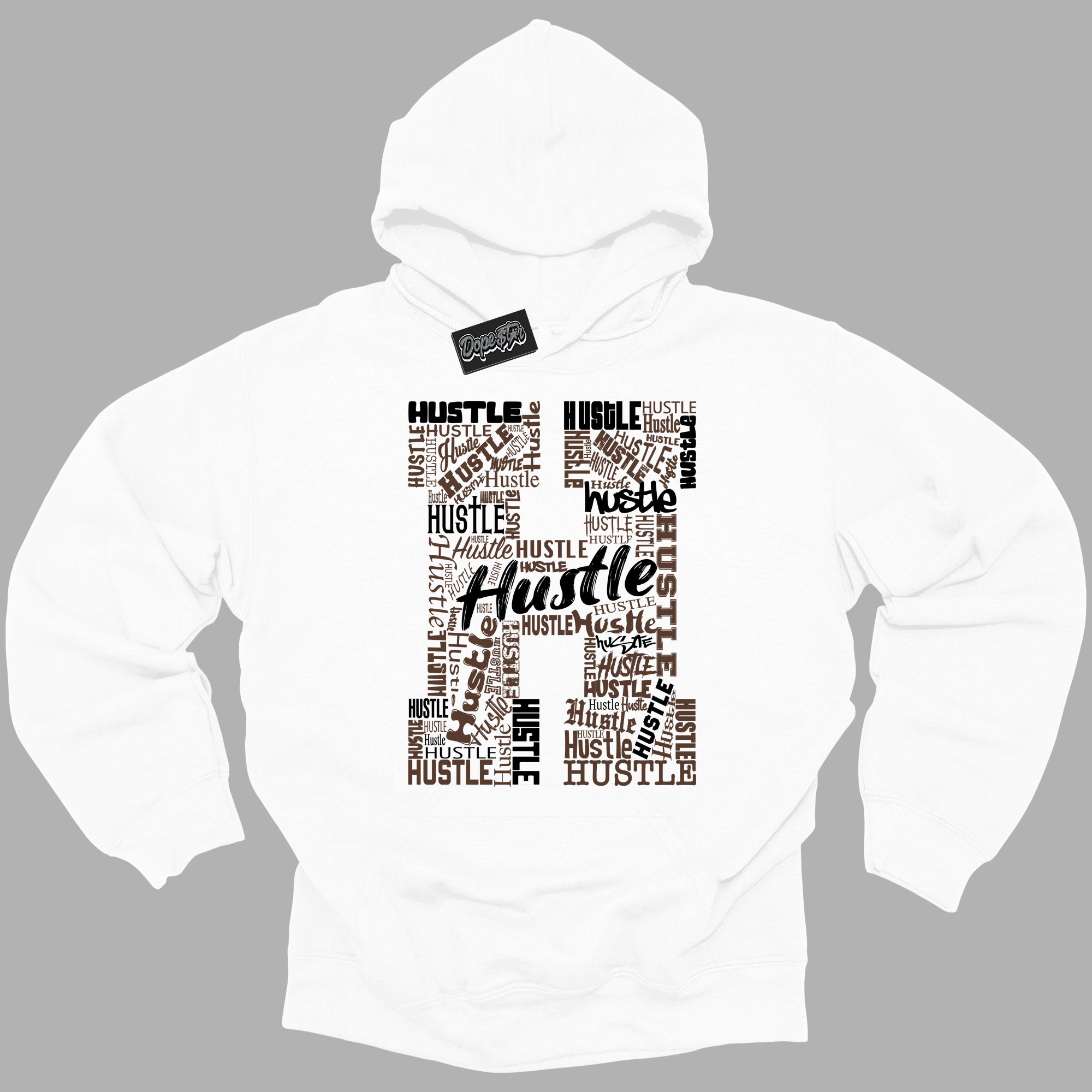 Cool White Graphic DopeStar Hoodie with “ Hustle H “ print, that perfectly matches Palomino 1s sneakers
