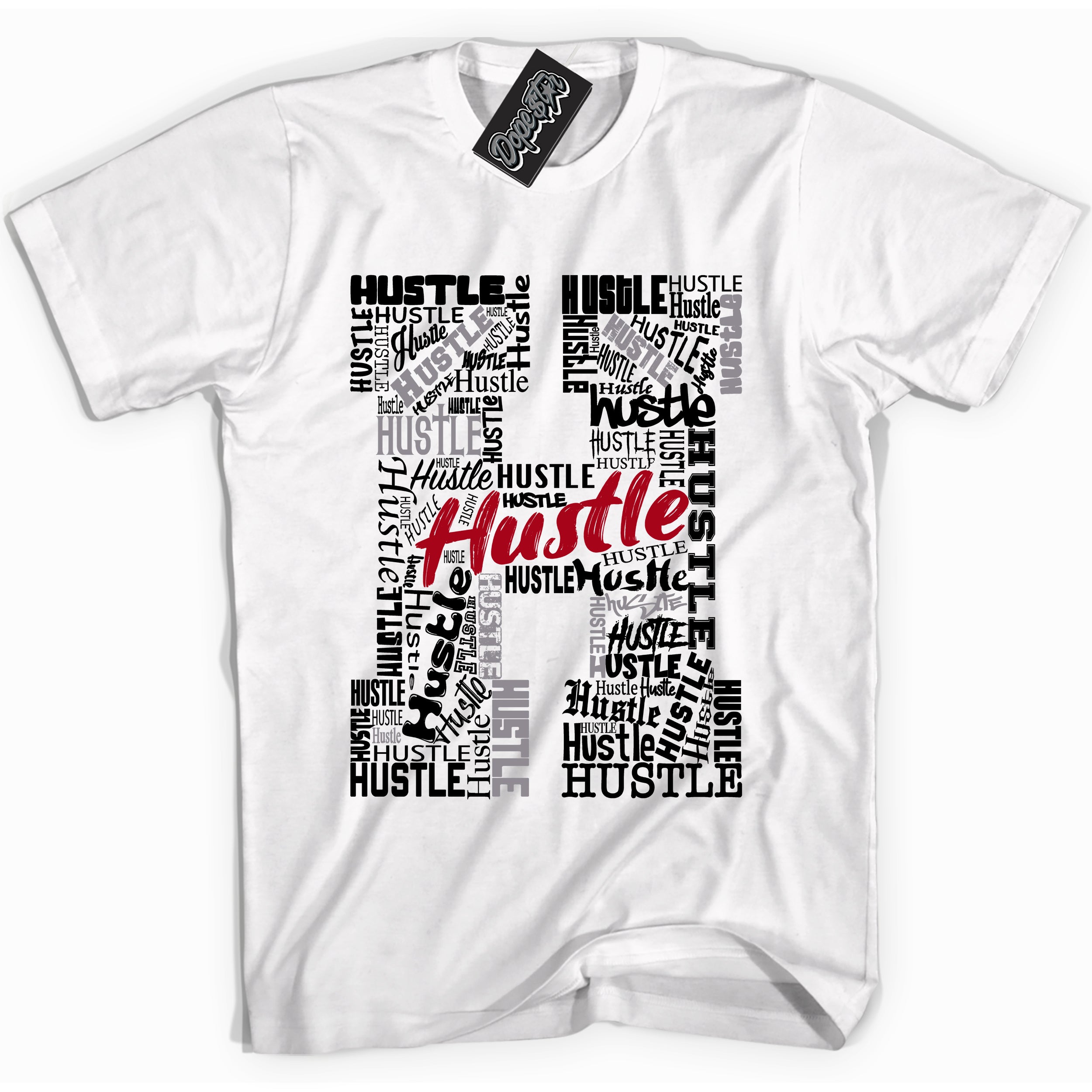 Cool White Shirt with “ Hustle H” design that perfectly matches Bred Reimagined 4s Jordans.