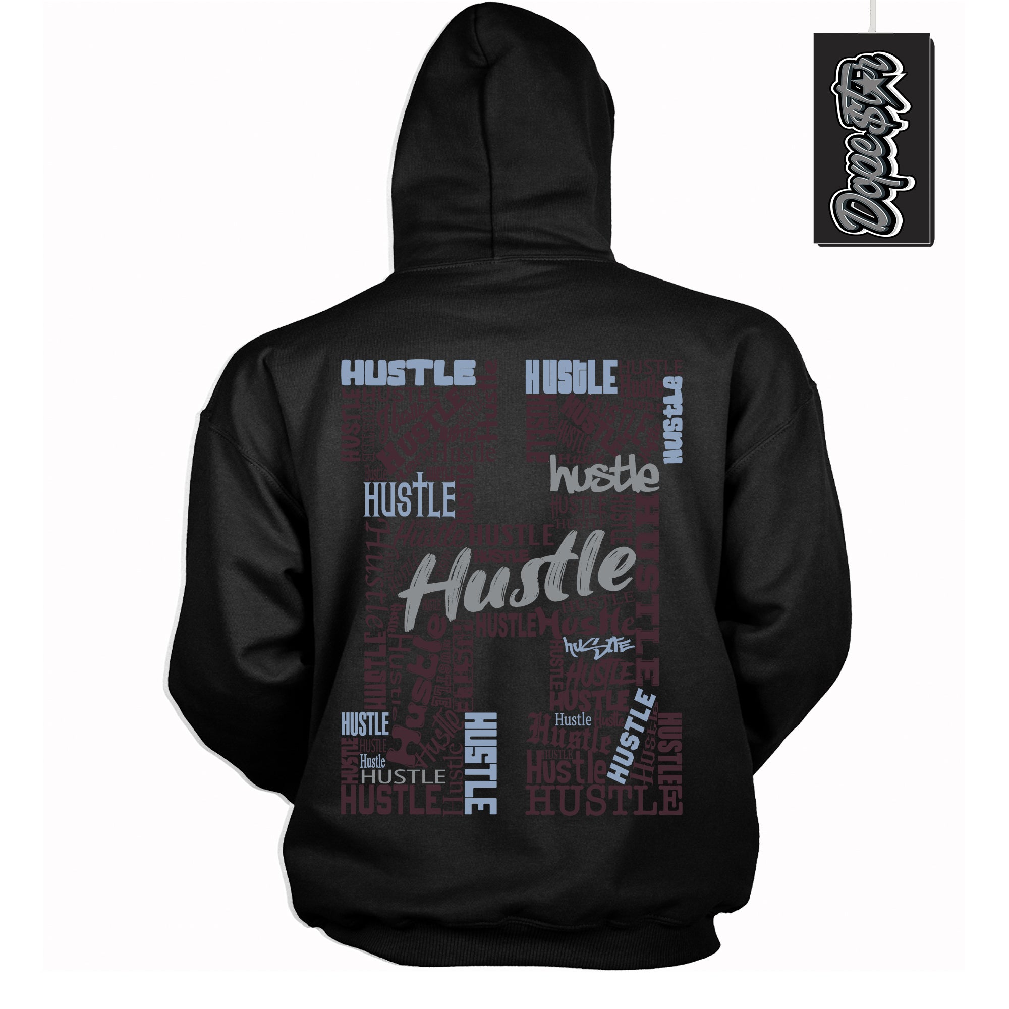 Cool Black Hoodie with “ Hustle H ”  design that Perfectly Matches Burgundy 5s Sneakers.