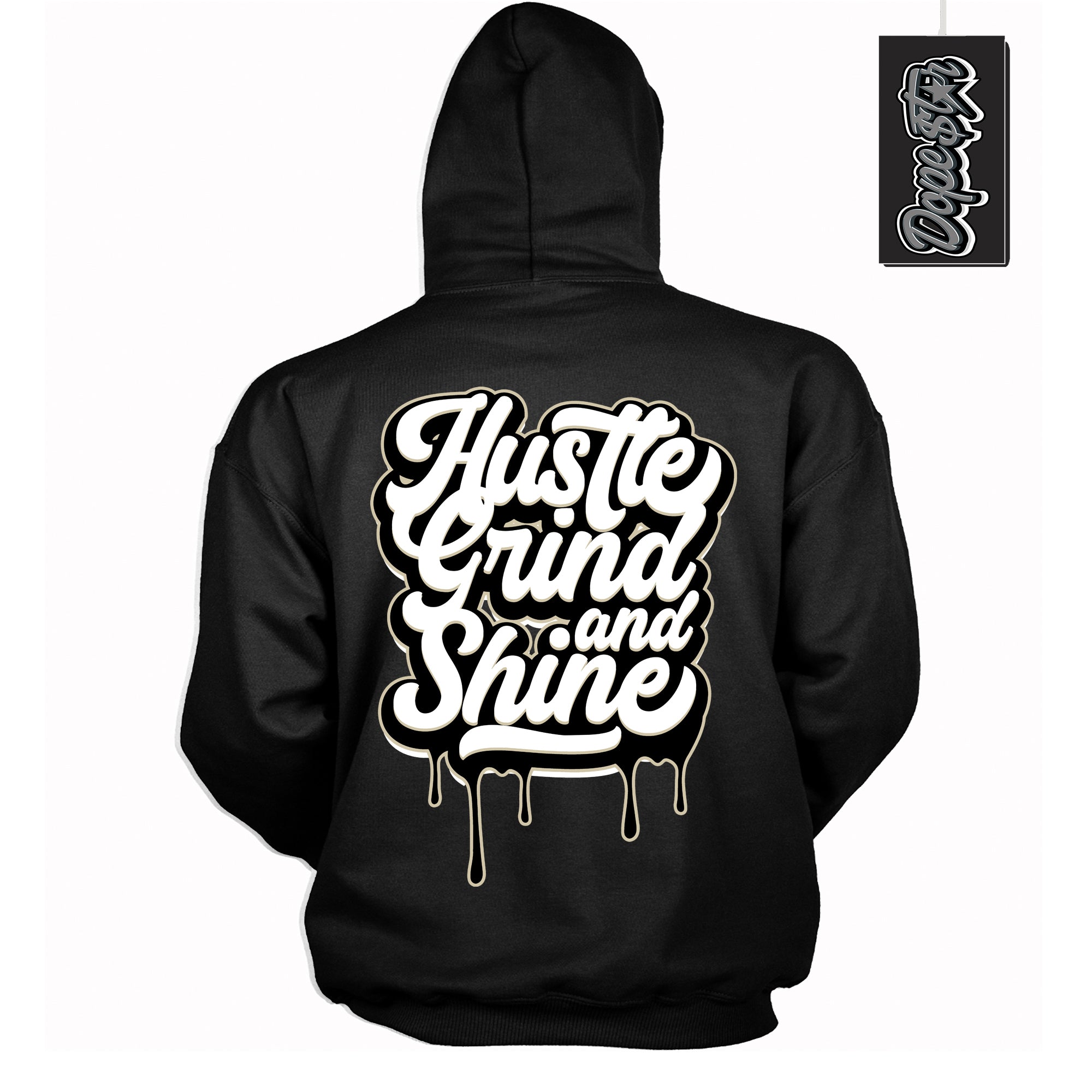 Cool Black Hoodie with “ Hustle Grind And Shine ”  design that Perfectly Matches  Gratitude 11s Sneakers.