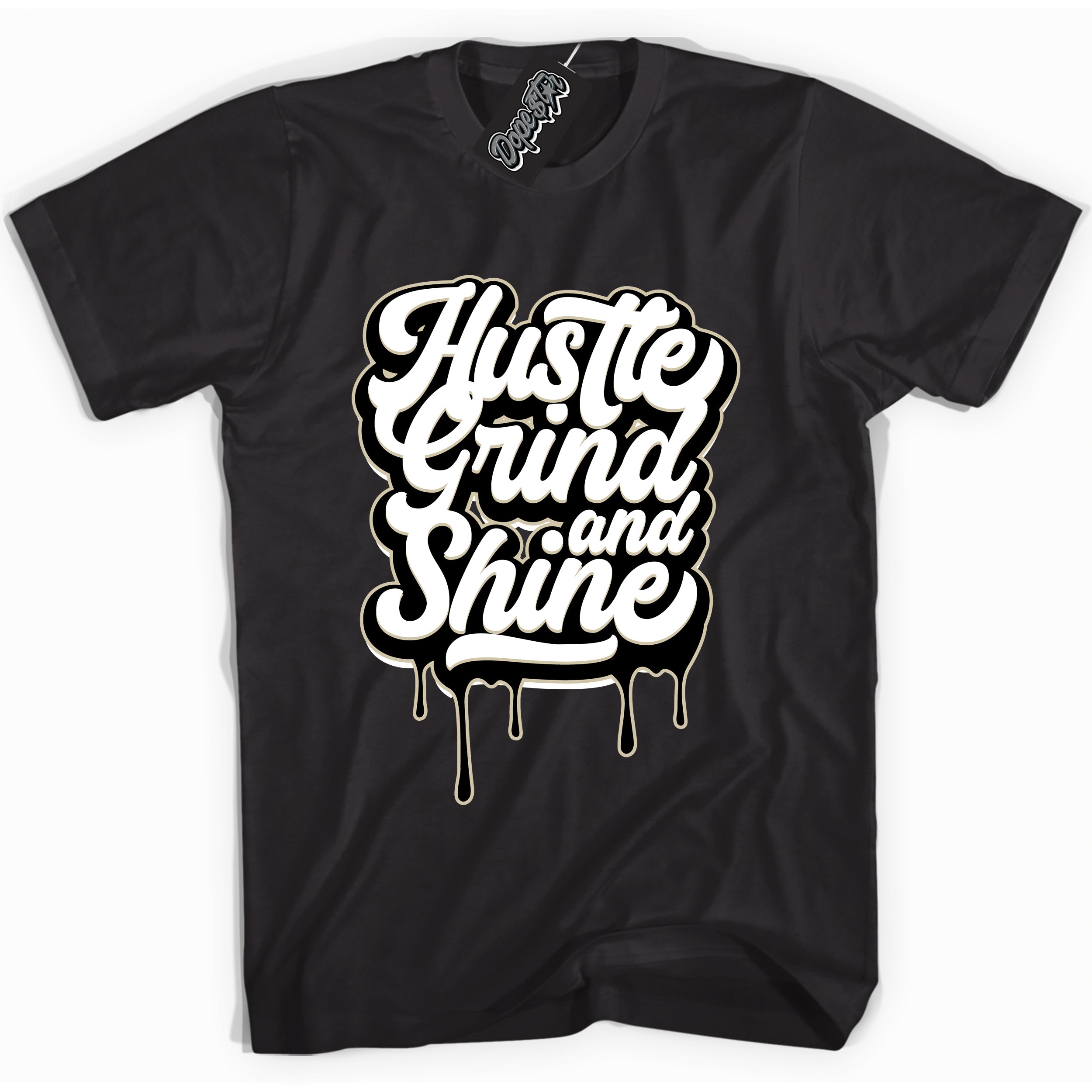 Cool Black Shirt with “ Hustle Grind And Shine” design that perfectly matches Gratitude 11s Sneakers.