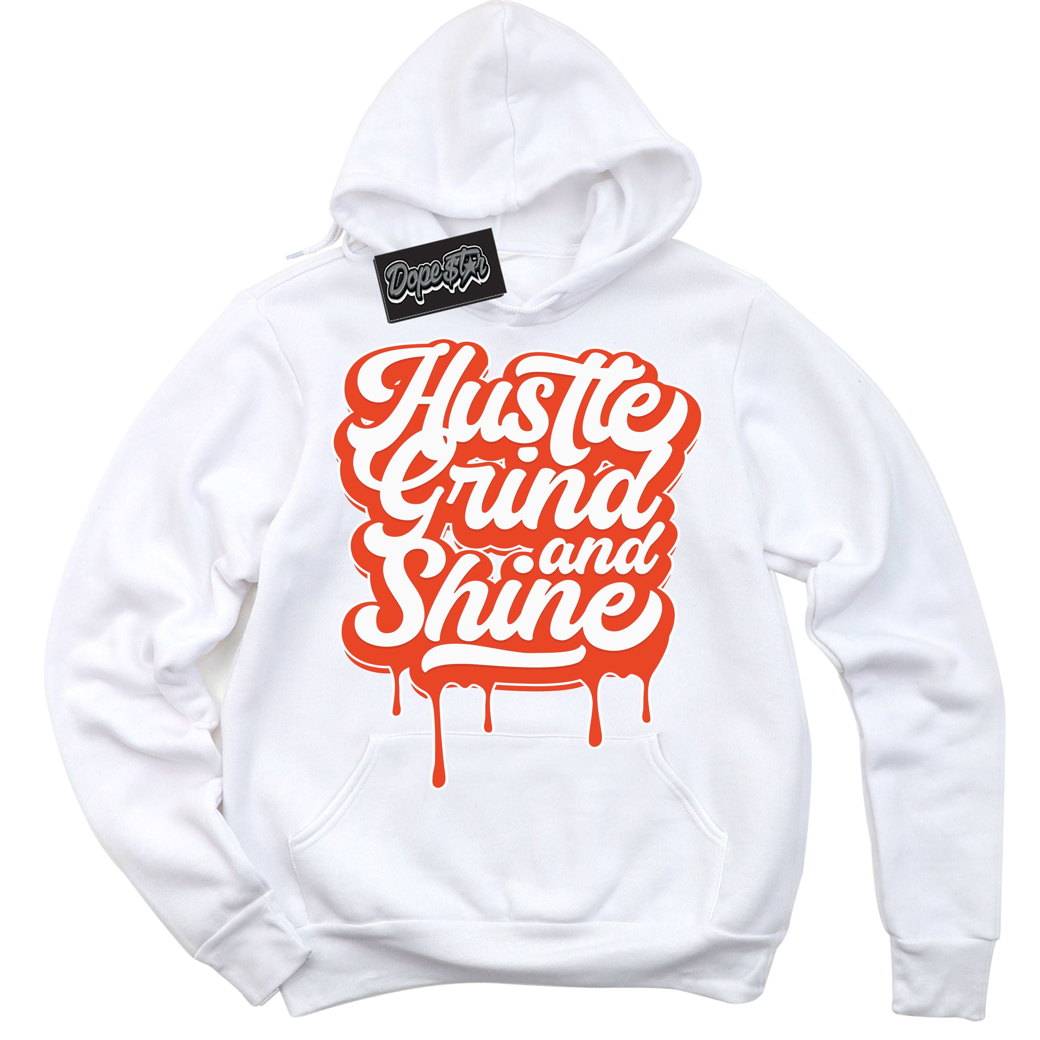 Nike Dunk Low Retro Cosmic Clay 'Hustle Grind And Shine' Hoodie - White Streetwear Mockup | Sneakerhead Sweatshirt Matching Nike Dunk Low Retro Cosmic Clay | Limited Edition Urban Streetwear for Sneaker Matching OOTD | Outfits that pair perfectly with your ND Low Retro Cosmic Clay | Sneakerhead Fashion Must-Have Apparel for Men and Women.