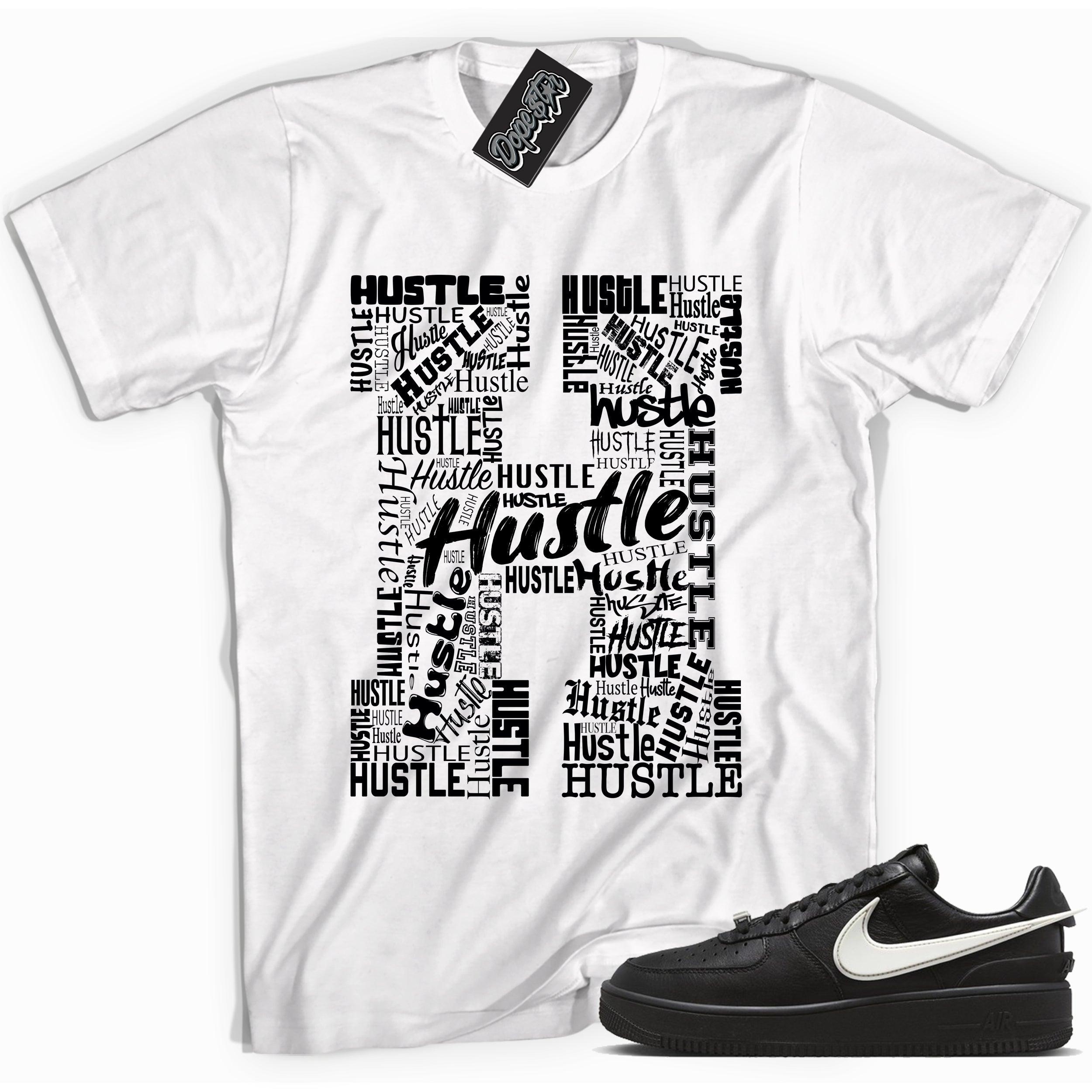 Cool white graphic tee with 'h is for hustle' print, that perfectly matches Nike Air Force 1 Low SP Ambush Phantom sneakers.