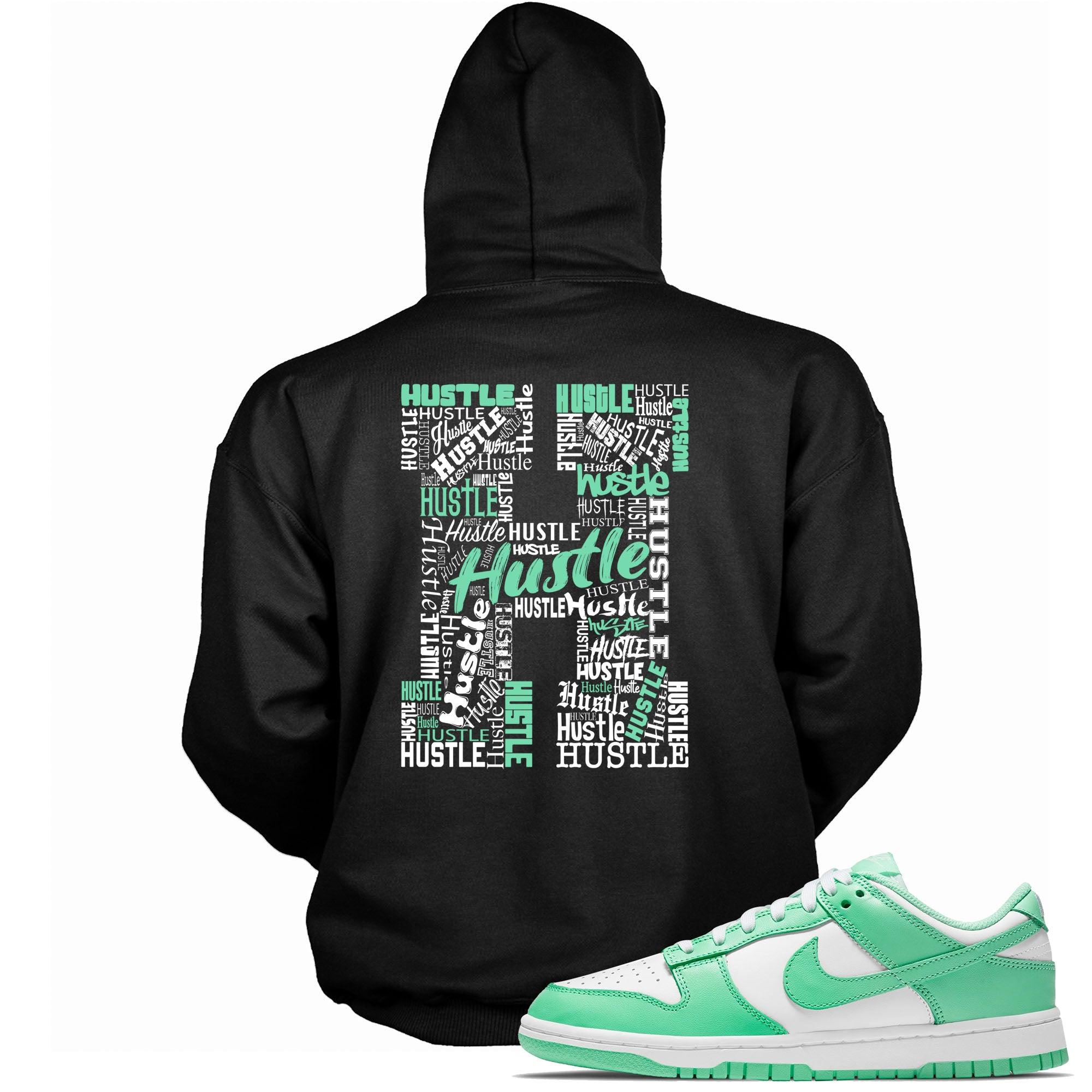Cool Black Graphic Hoodie with “ Hustle H “ print, that perfectly matches Nike Dunk Green Glow sneakers
