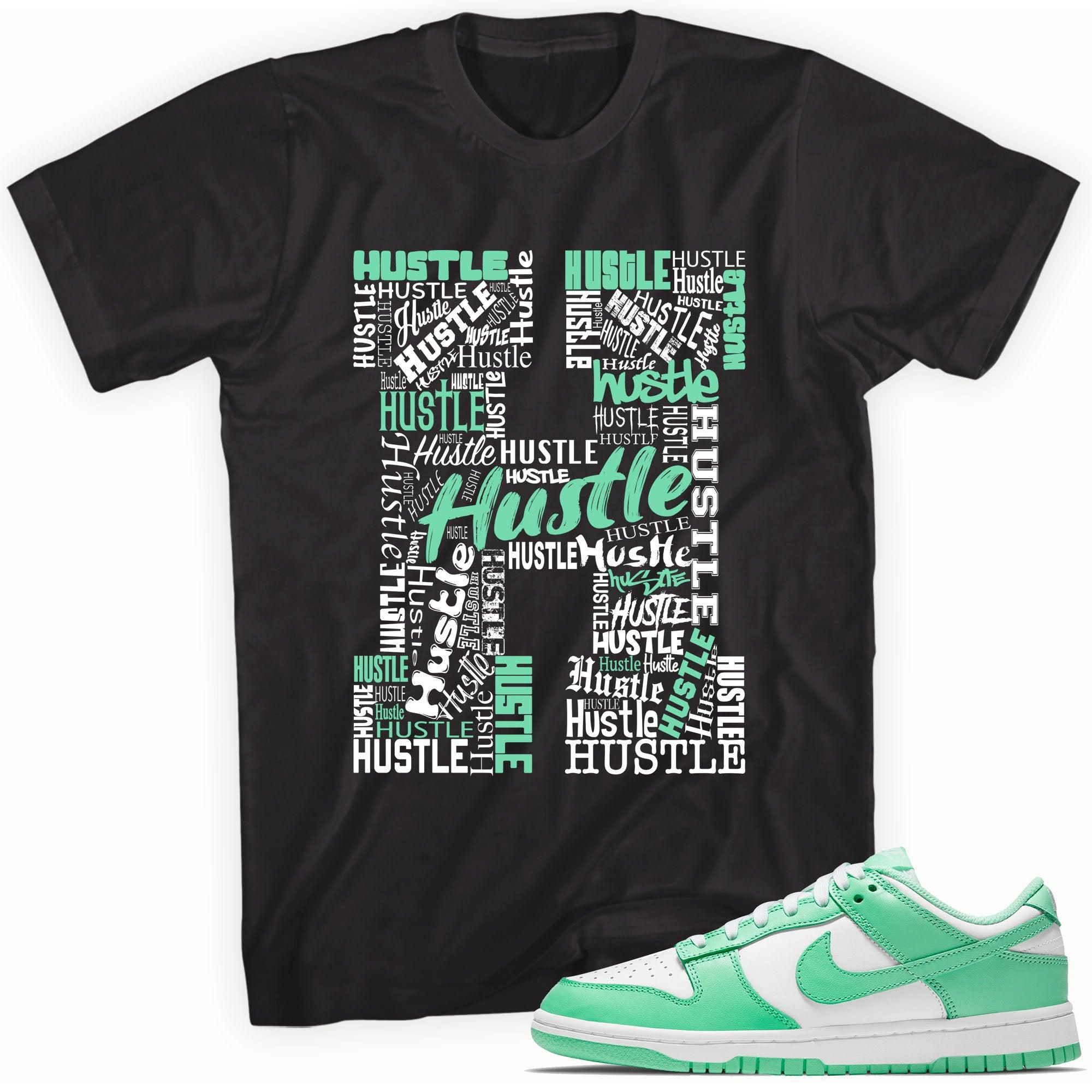 Cool Black graphic Hoodie with “ Hustle H ” print, that perfectly matches Nike Dunk Green Glow sneakers 
