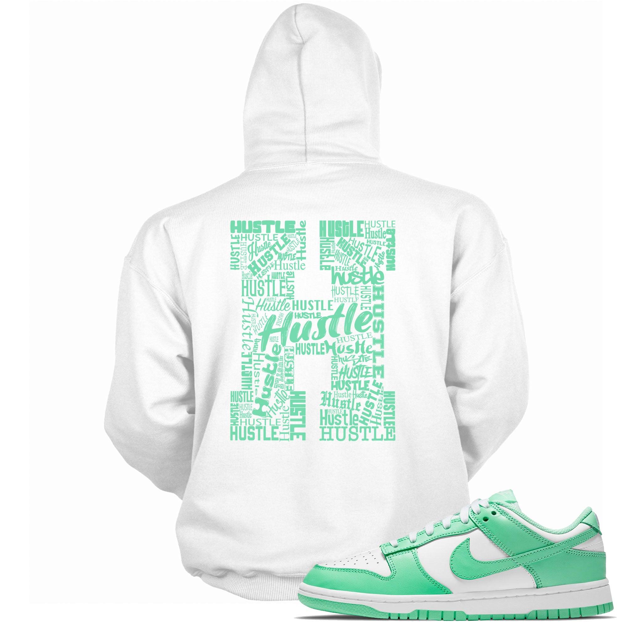 Cool White Graphic Hoodie with “ Hustle H “ print, that perfectly matches Nike Dunk Green Glow sneakers