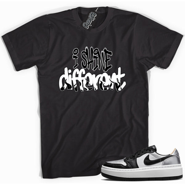 Cool black graphic tee with 'i shine different' print, that perfectly matches Air Jordan 1 Elevate Low SE Silver Toe sneakers.