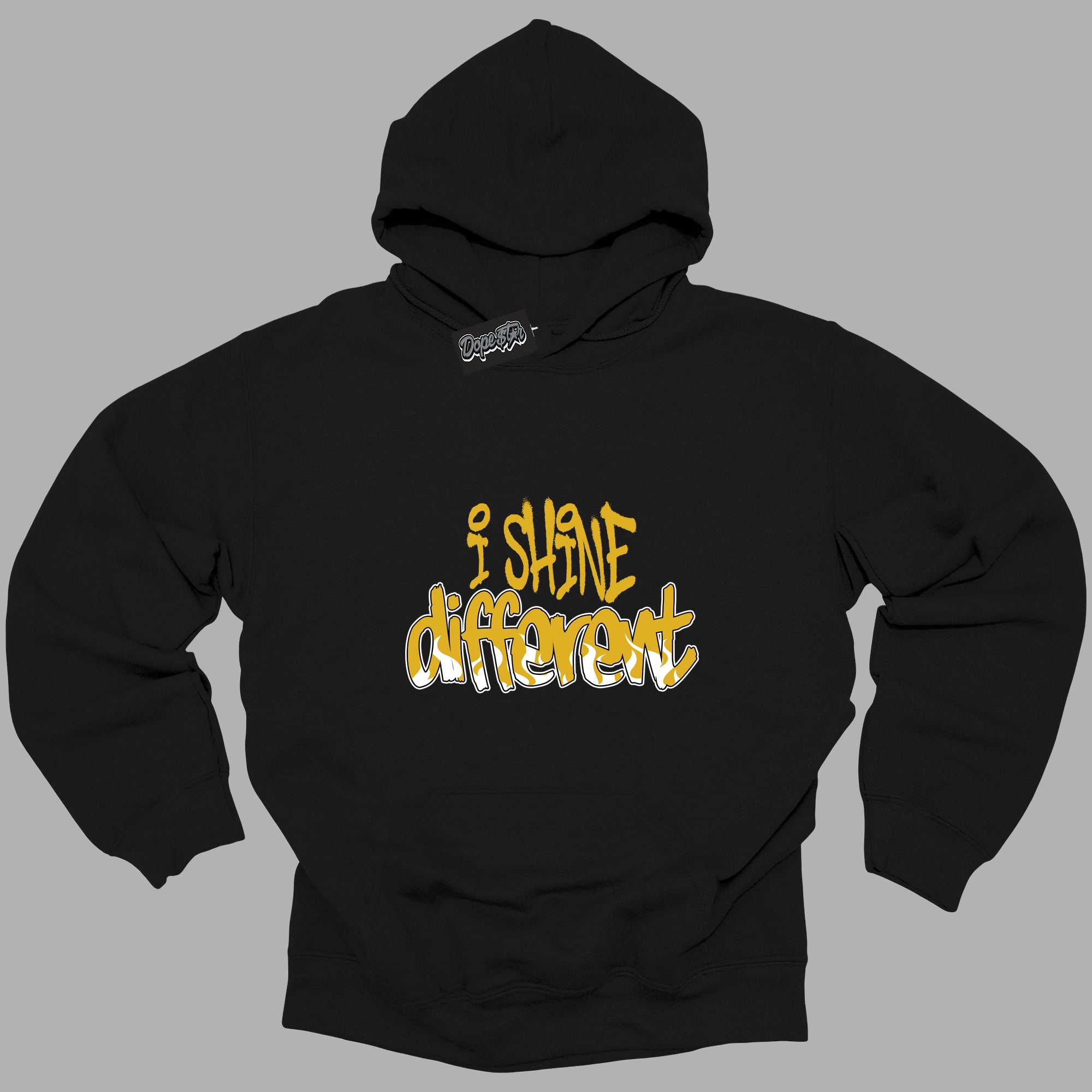 Cool Black Hoodie with “ I Shine Different ”  design that Perfectly Matches Yellow Ochre 6s Sneakers.