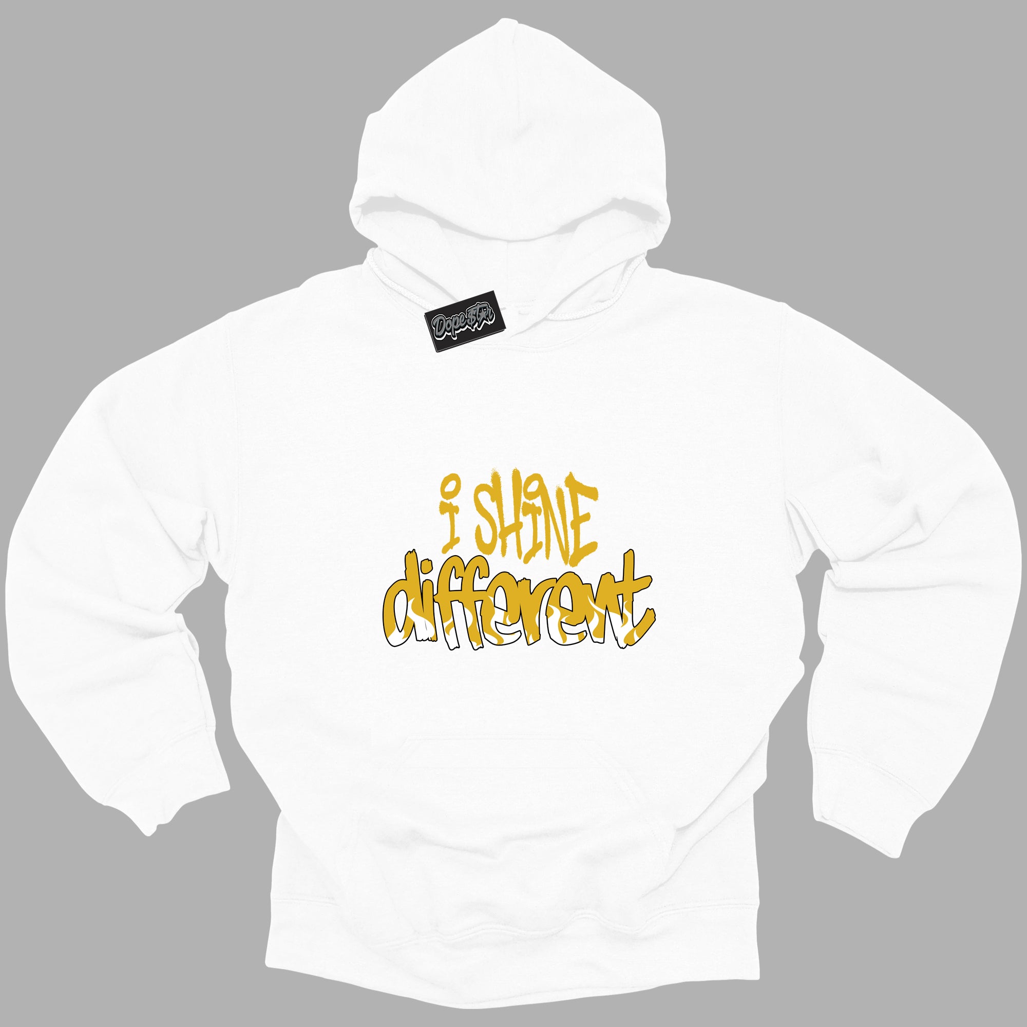 Cool White Hoodie with “ I Shine Different ”  design that Perfectly Matches Yellow Ochre 6s Sneakers.