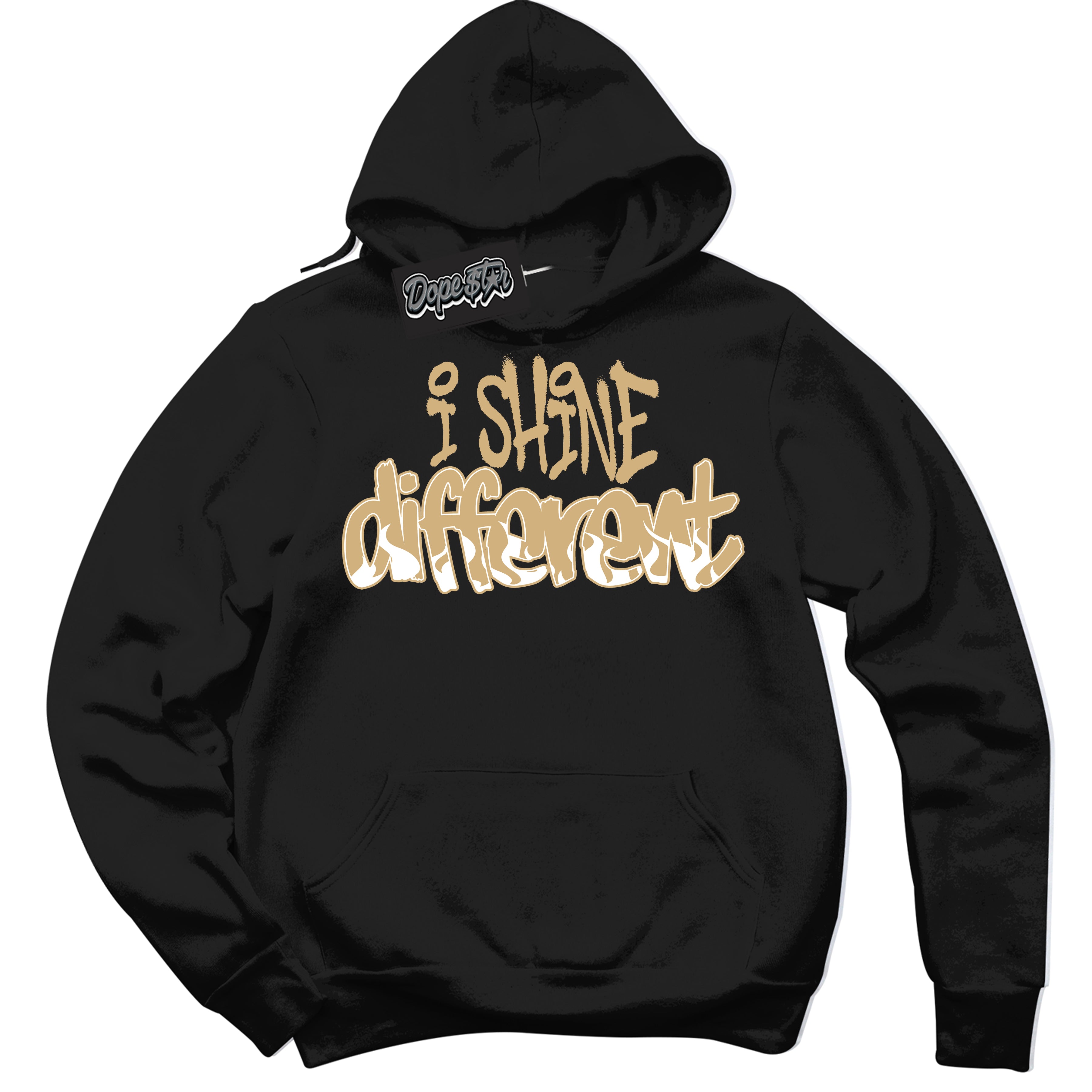 Jordan MVP White Metallic Gold ‘I Shine Different’ – Black Streetwear Hoodie | Sneaker Matching sweatshirt for Jordan MVP White Metallic Gold | Men's and Women's Streetwear Graphic Hoodie by Sneaker Shirts Outlet
