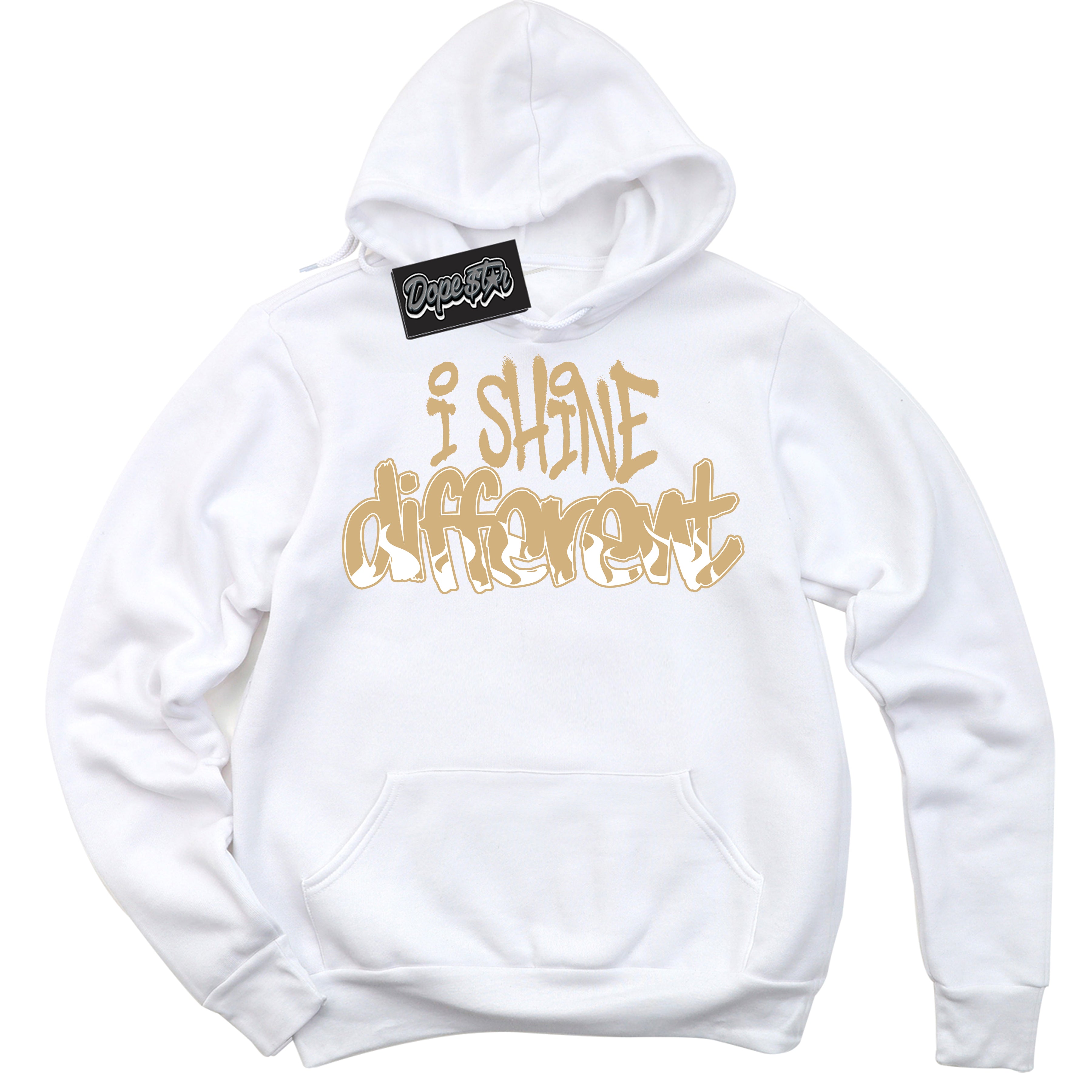 Jordan MVP White Metallic Gold ‘I Shine Different’ – White Streetwear Hoodie | Sneaker Matching sweatshirt for Jordan MVP White Metallic Gold | Men's and Women's Streetwear Graphic Hoodie by Sneaker Shirts Outlet
