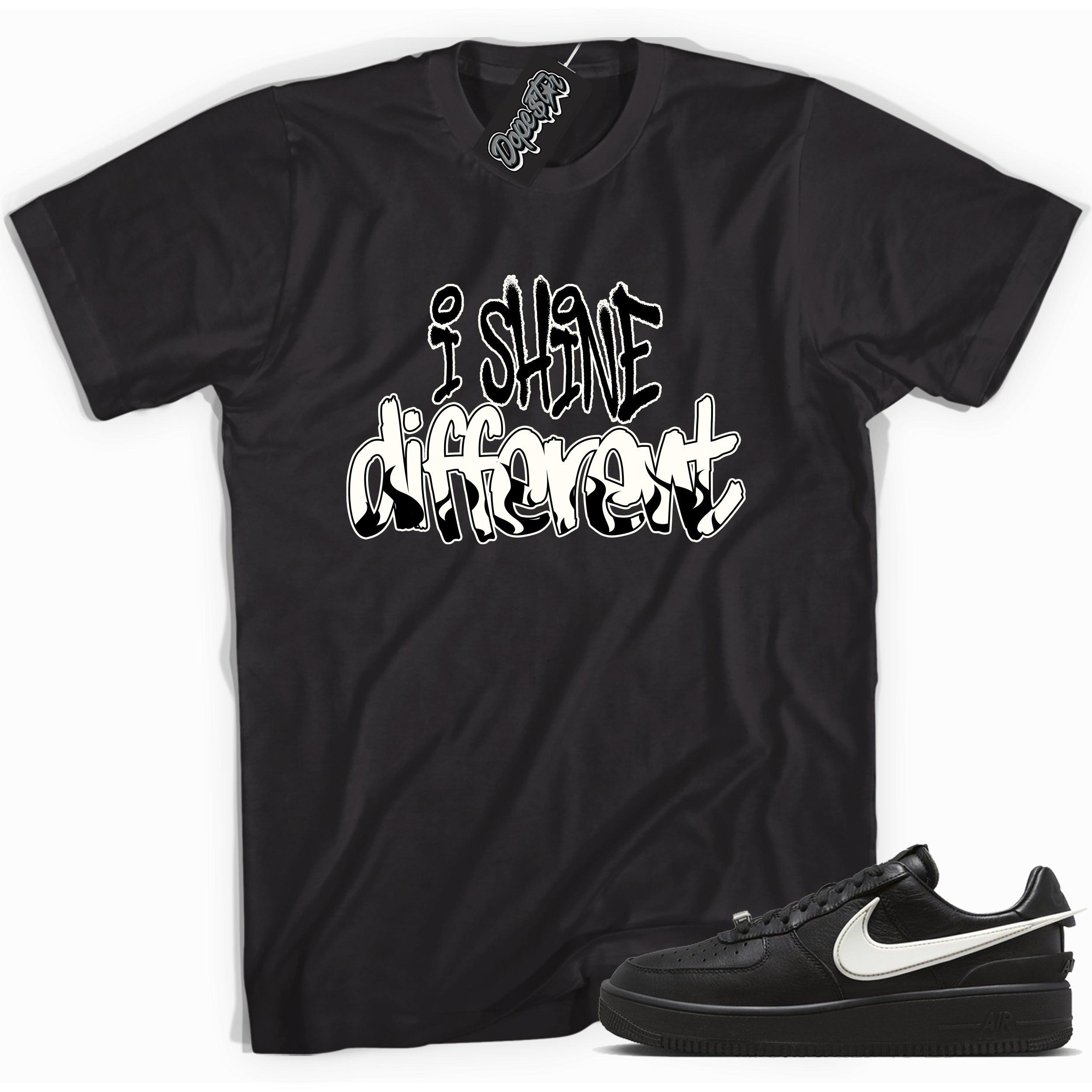 Cool black graphic tee with 'i shine different' print, that perfectly matches Nike Air Force 1 Low Ambush Phantom Black sneakers