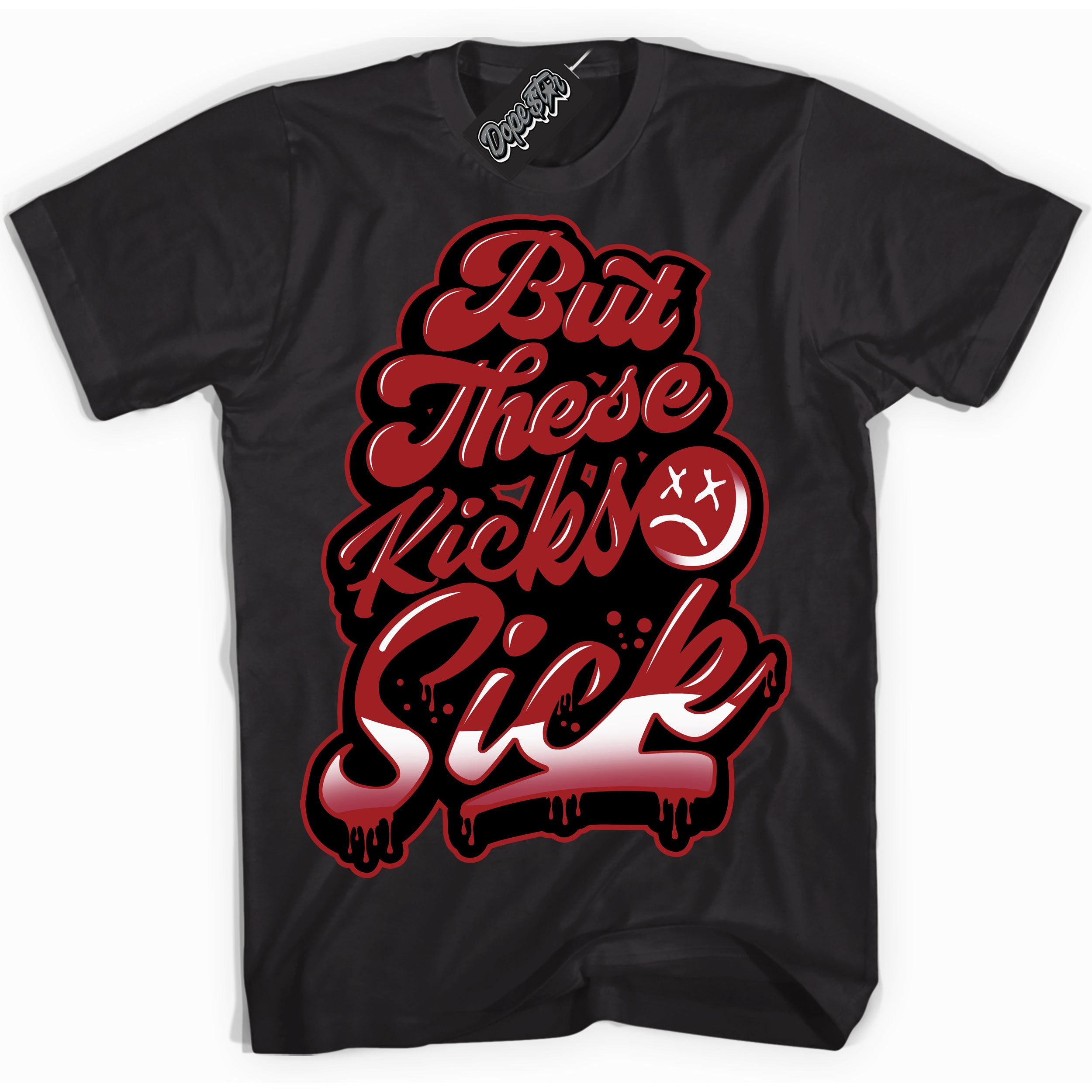 Cool Black graphic tee with “ Kick Sick ” print, that perfectly matches Lost And Found 1s sneakers 
