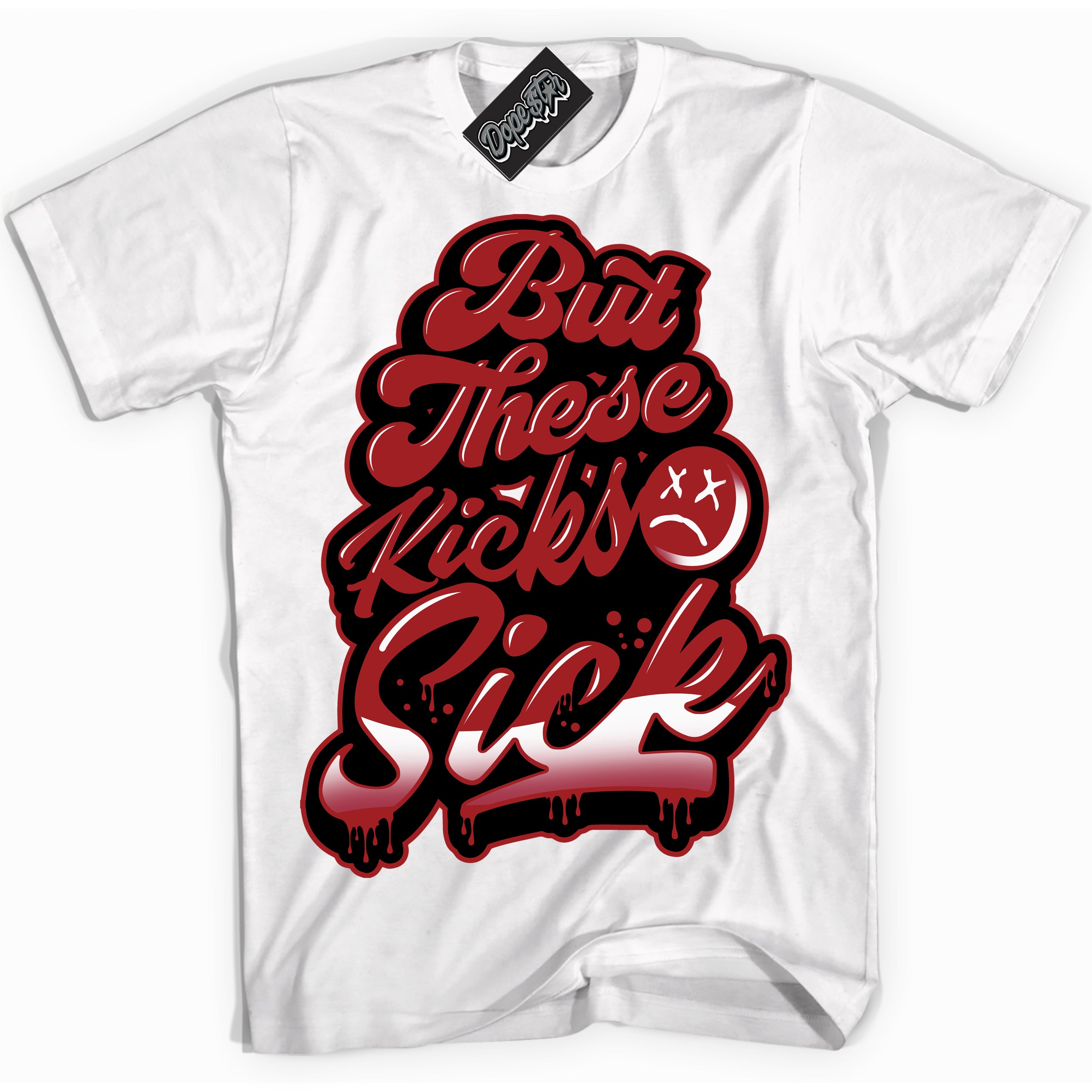 Cool White graphic tee with “ Kick Sick ” print, that perfectly matches Lost And Found 1s sneakers 