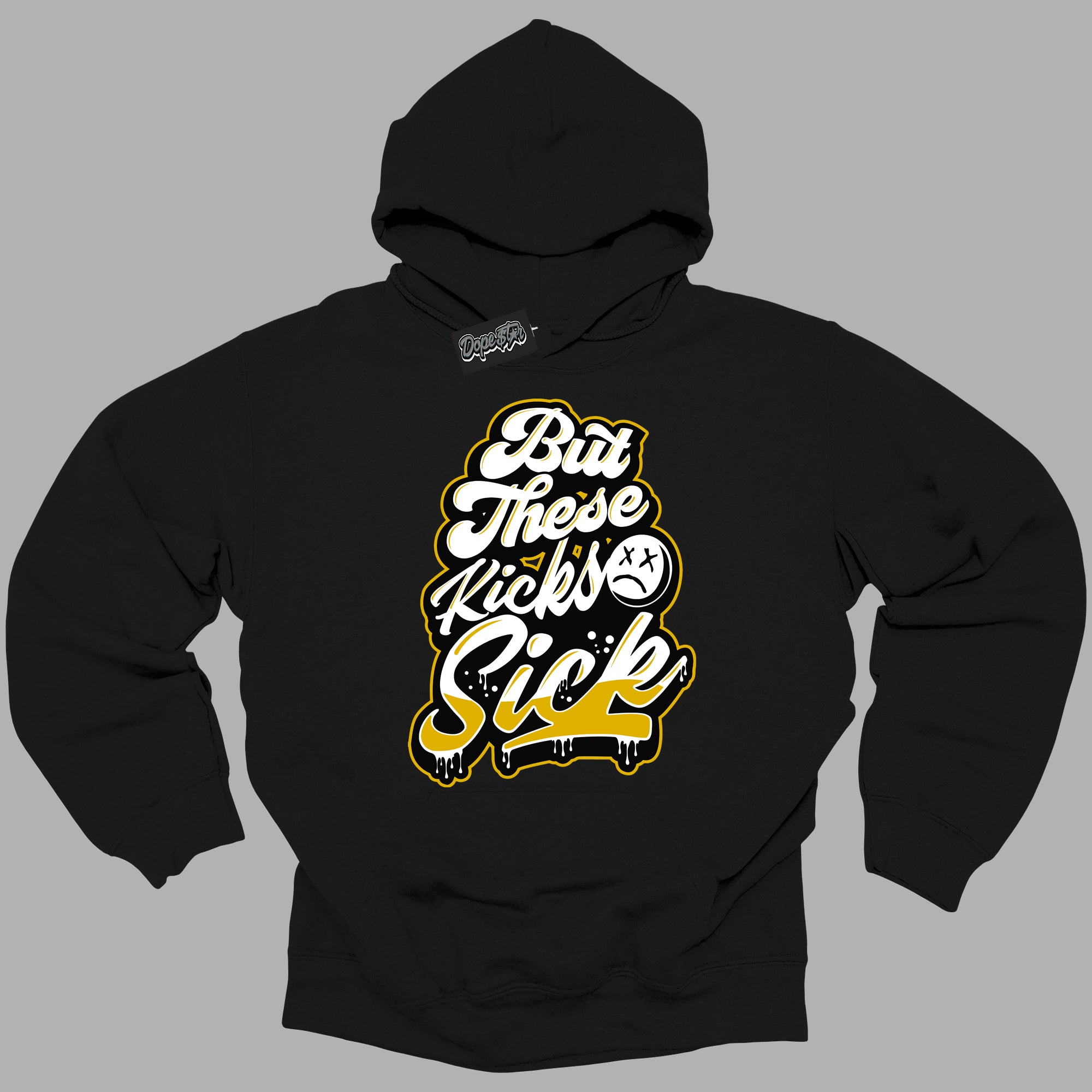 Cool Black Hoodie with “ Kick Sick ”  design that Perfectly Matches Yellow Ochre 6s Sneakers.