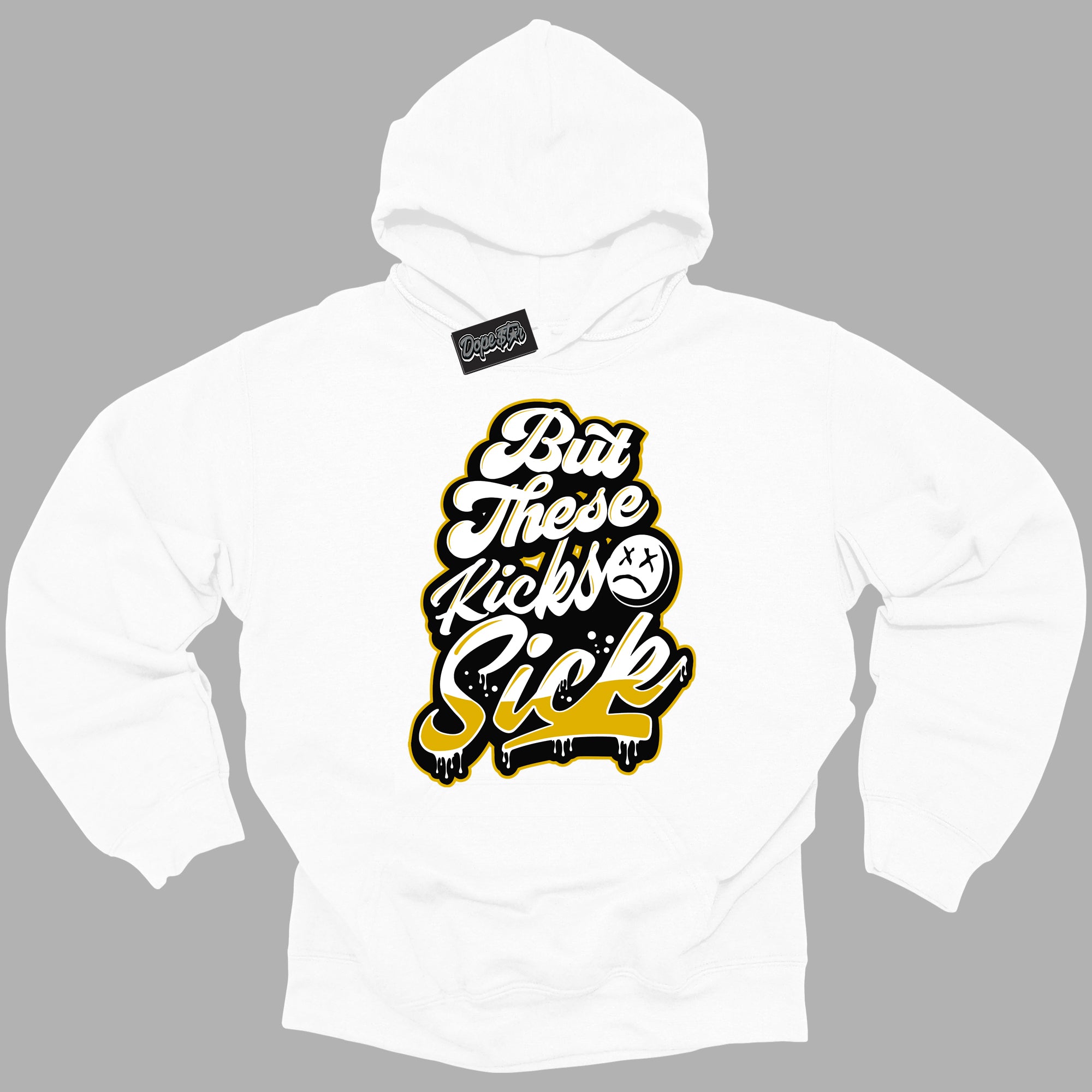 Cool White Hoodie with “ Kick Sick ”  design that Perfectly Matches Yellow Ochre 6s Sneakers.