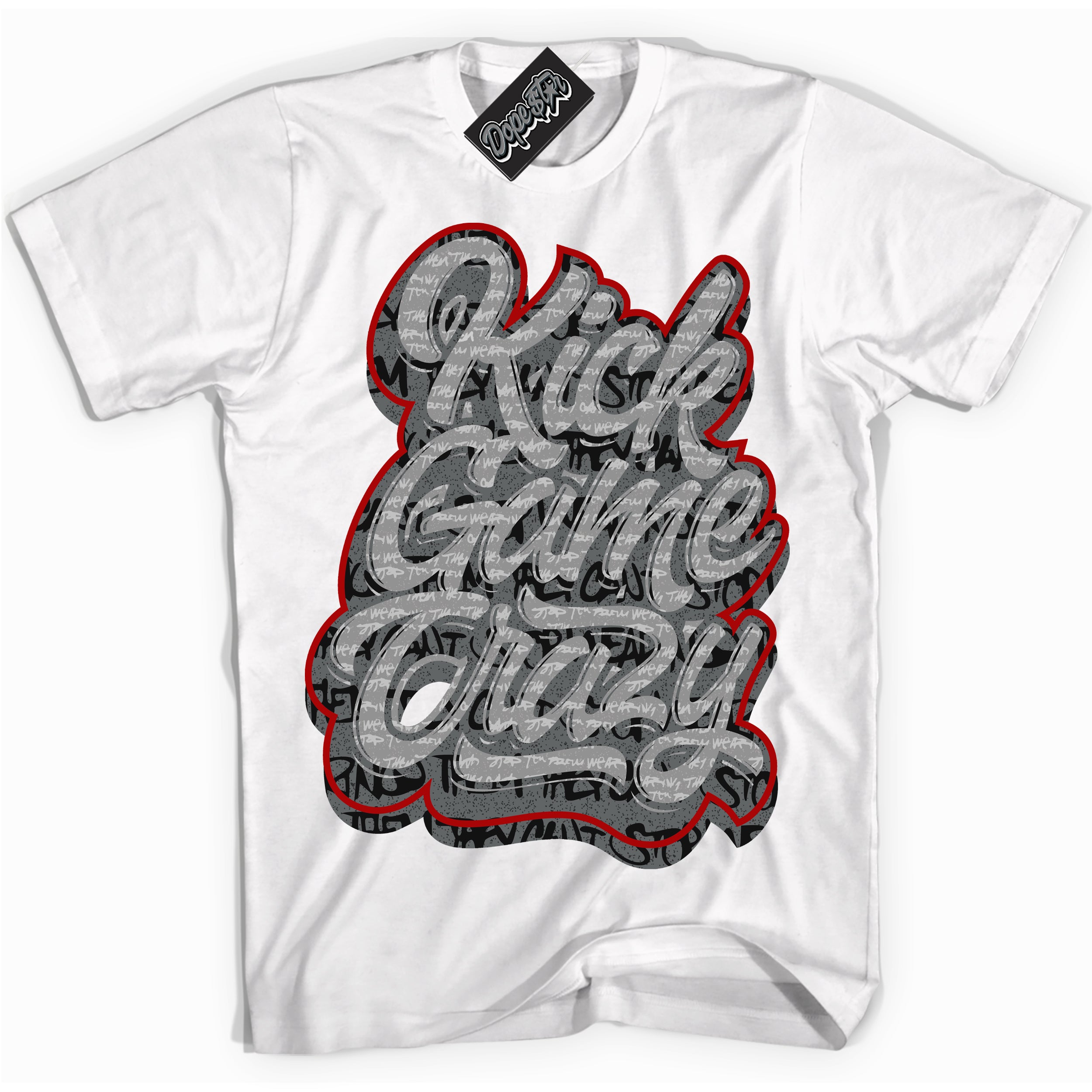 Cool White Shirt with “ Kick Game Crazy ” design that perfectly matches Rebellionaire 1s Sneakers.