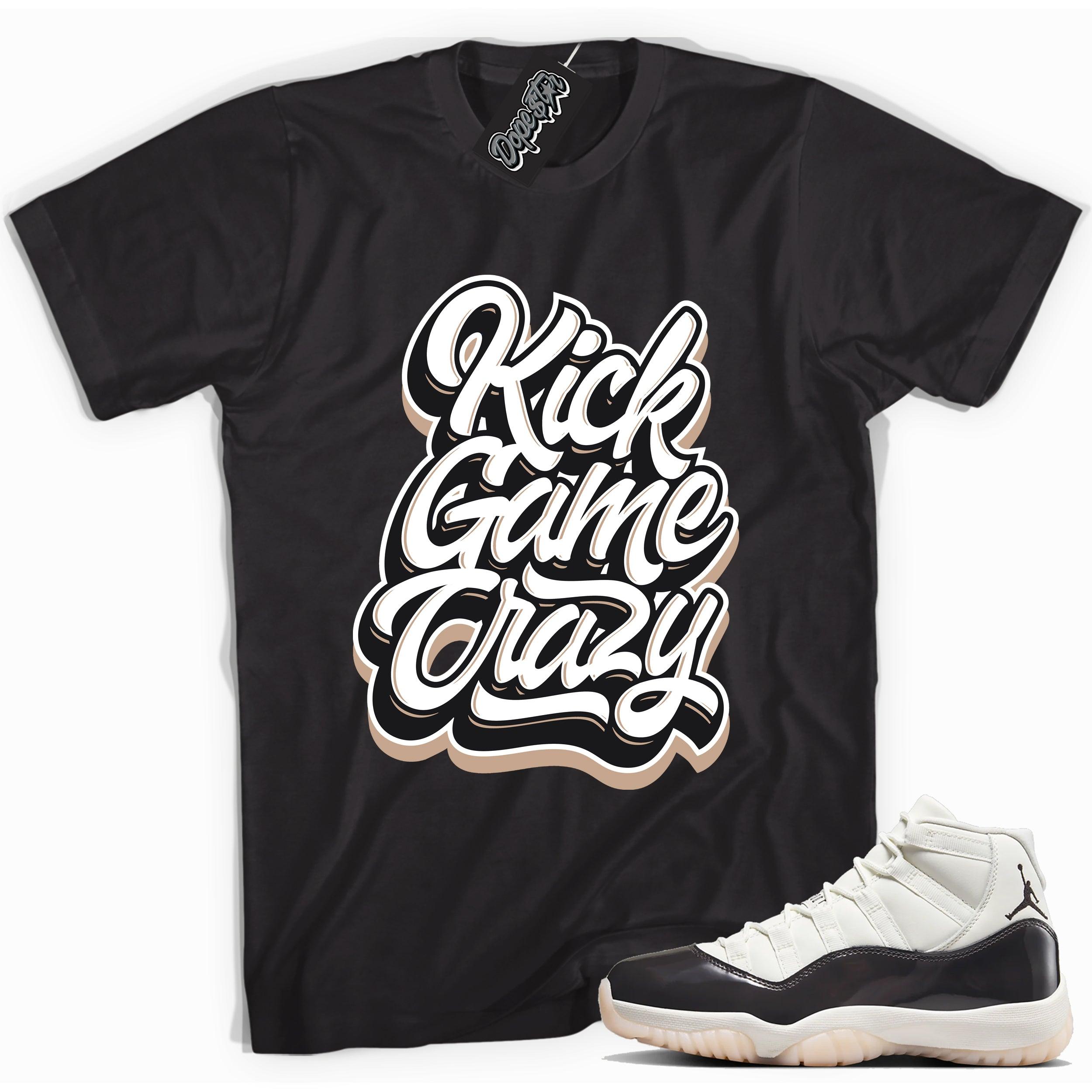 Cool Black graphic tee with “ Kick Game Crazy ” print, that perfectly matches Air Jordan 11 Neapolitan sneakers 