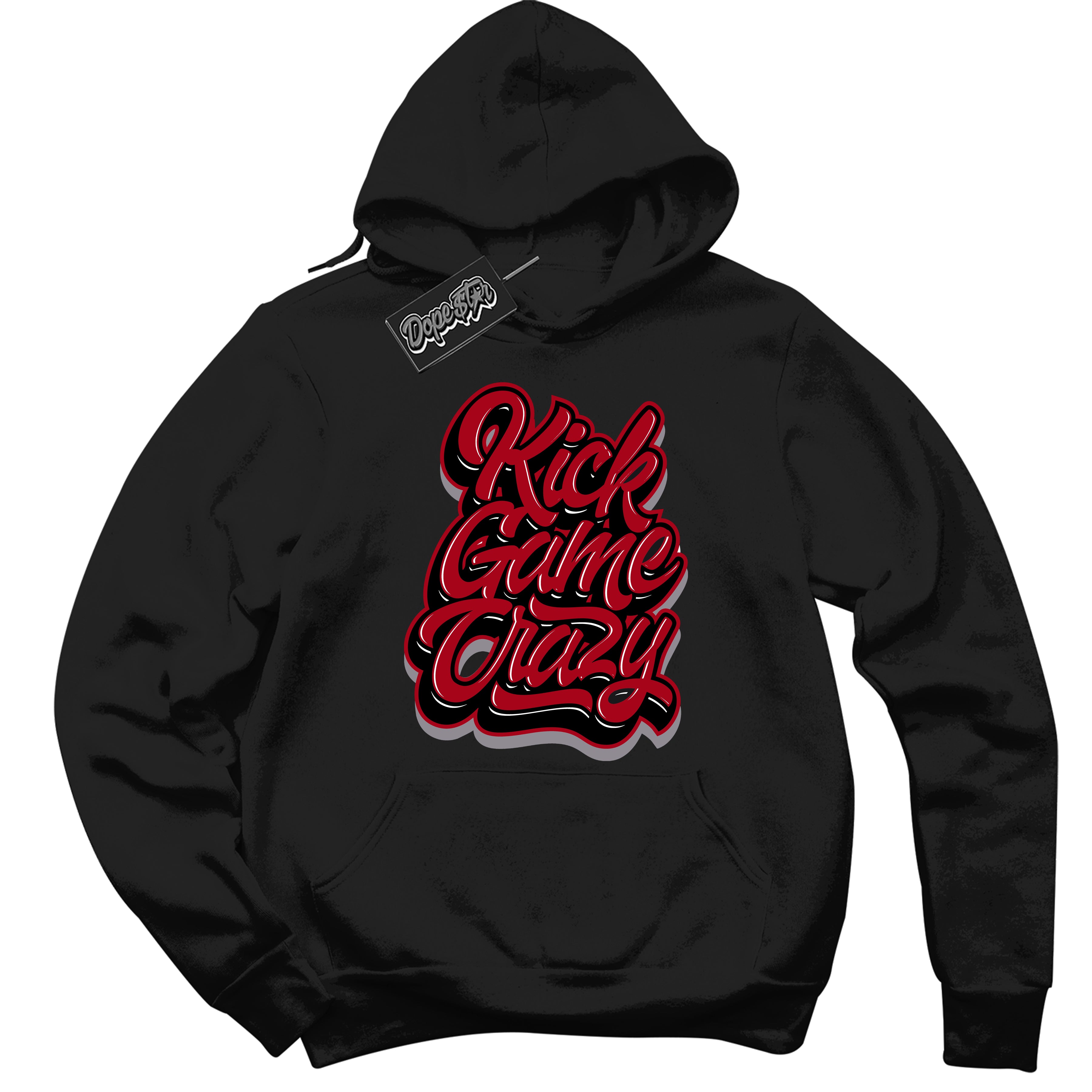 Cool Black Hoodie with “ Kick Game Crazy ”  design that Perfectly Matches  Bred Reimagined 4s Jordans.